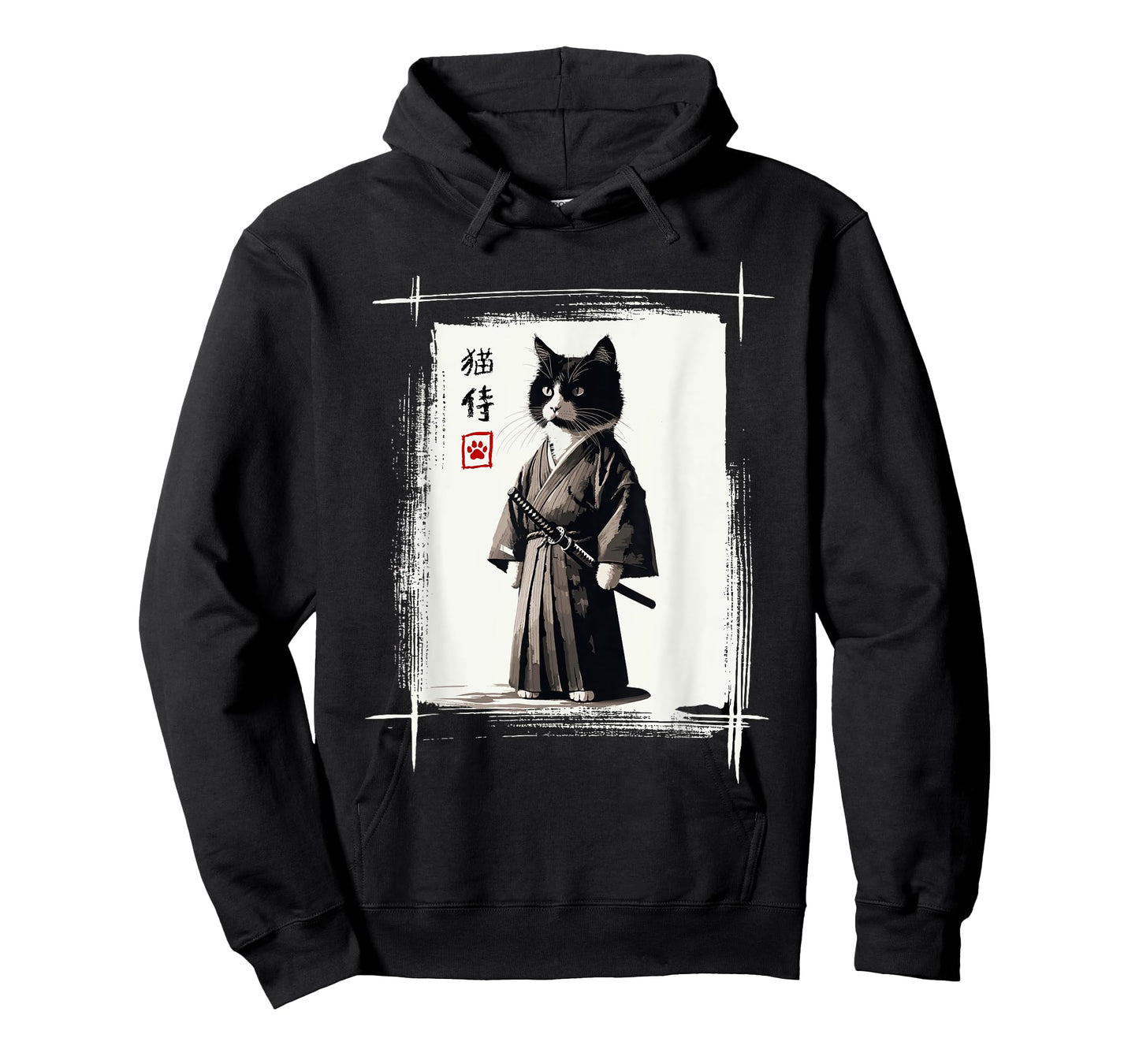Samurai Cat Japanese Art Sumi-e Novelty Kawaii Funny Cat T-Shirt