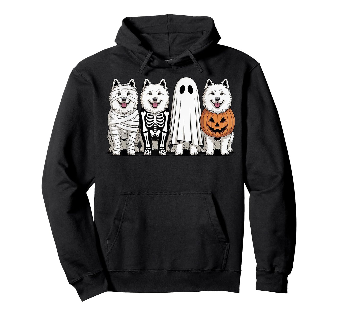 Spooky Ghost Samoyed Pumpkin Halloween Dog Skeleton T-Shirt