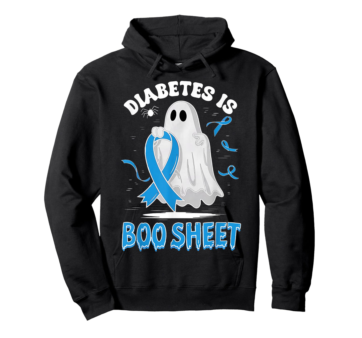 Diabetes is Boo Sheet Ghost Halloween T1D T2D Blue Ribbon T-Shirt