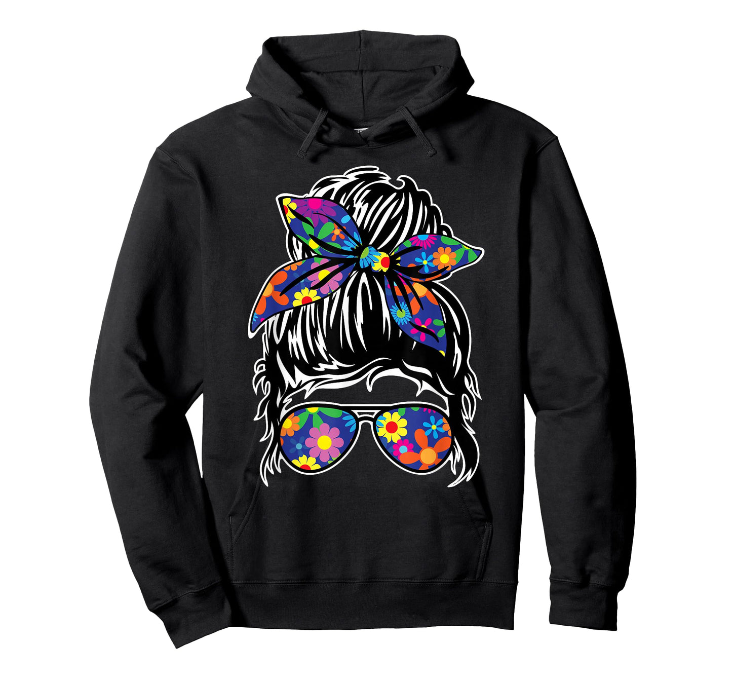 Messy Hair Bun with Bandana Ribbon and Sunglasses Design T-Shirt
