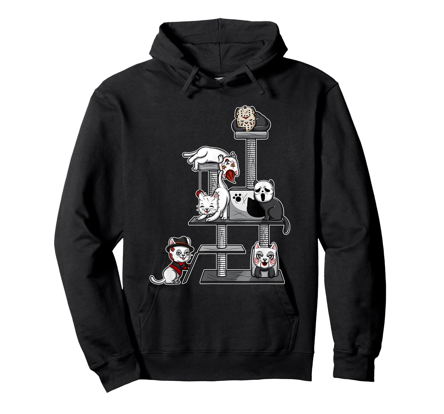 Funny Horror Movie Cats Playing On Cat Tree T-Shirt