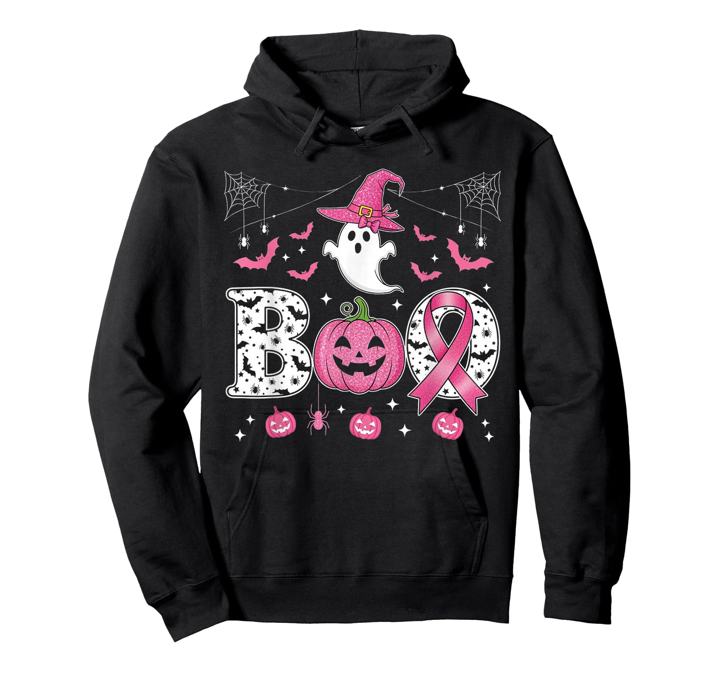 Ghost Witch Hat Pink Ribbon Breast Cancer Halloween T-Shirt