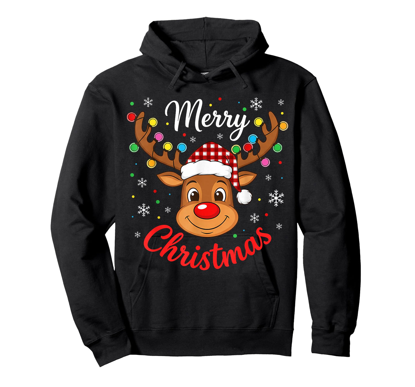 Merry Christmas Reindeer Santa Hat Holiday Matching Family T-Shirt