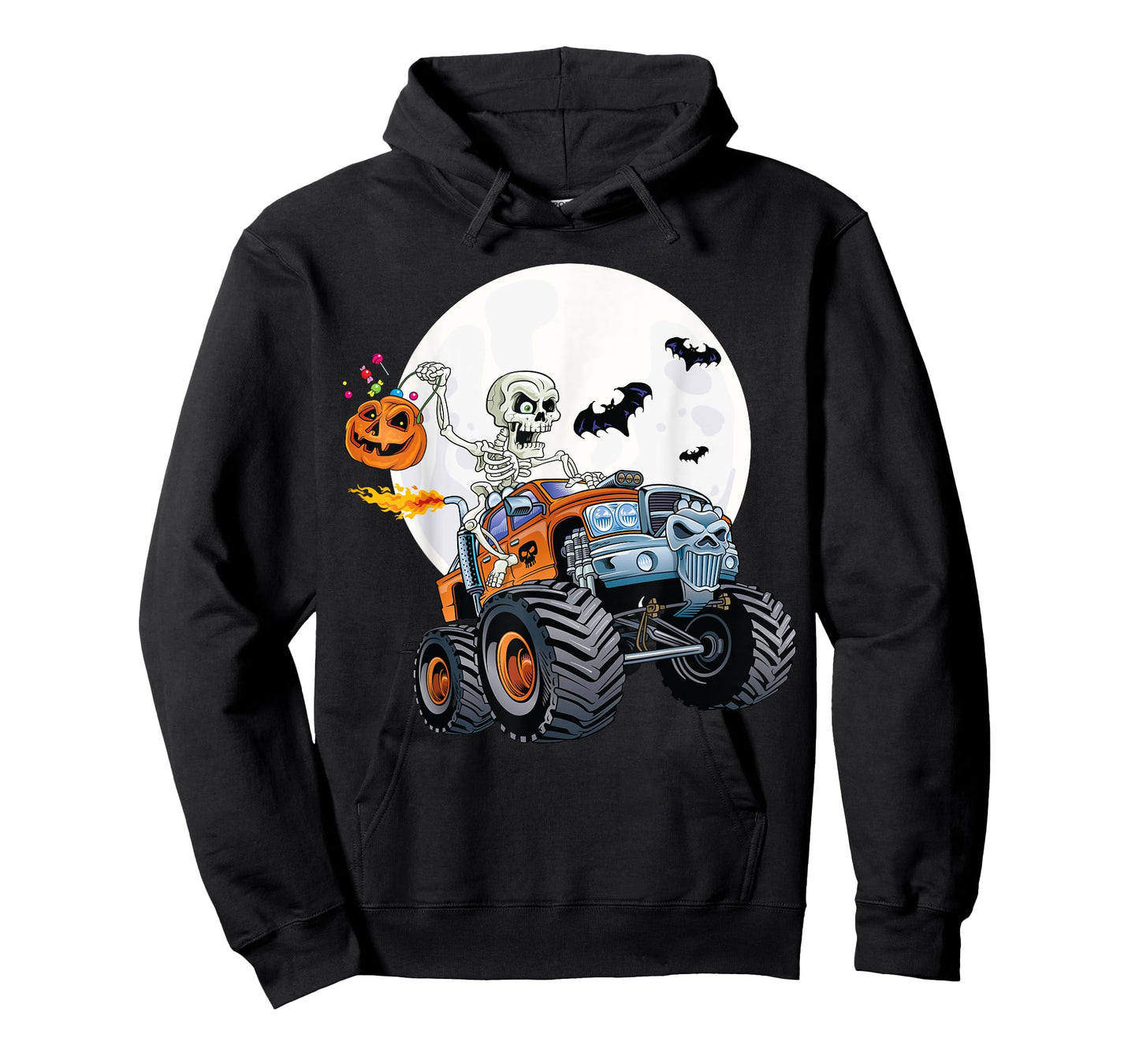 Skeleton Monster Truck Creepy Halloween Jack O Lantern Kids T-Shirt