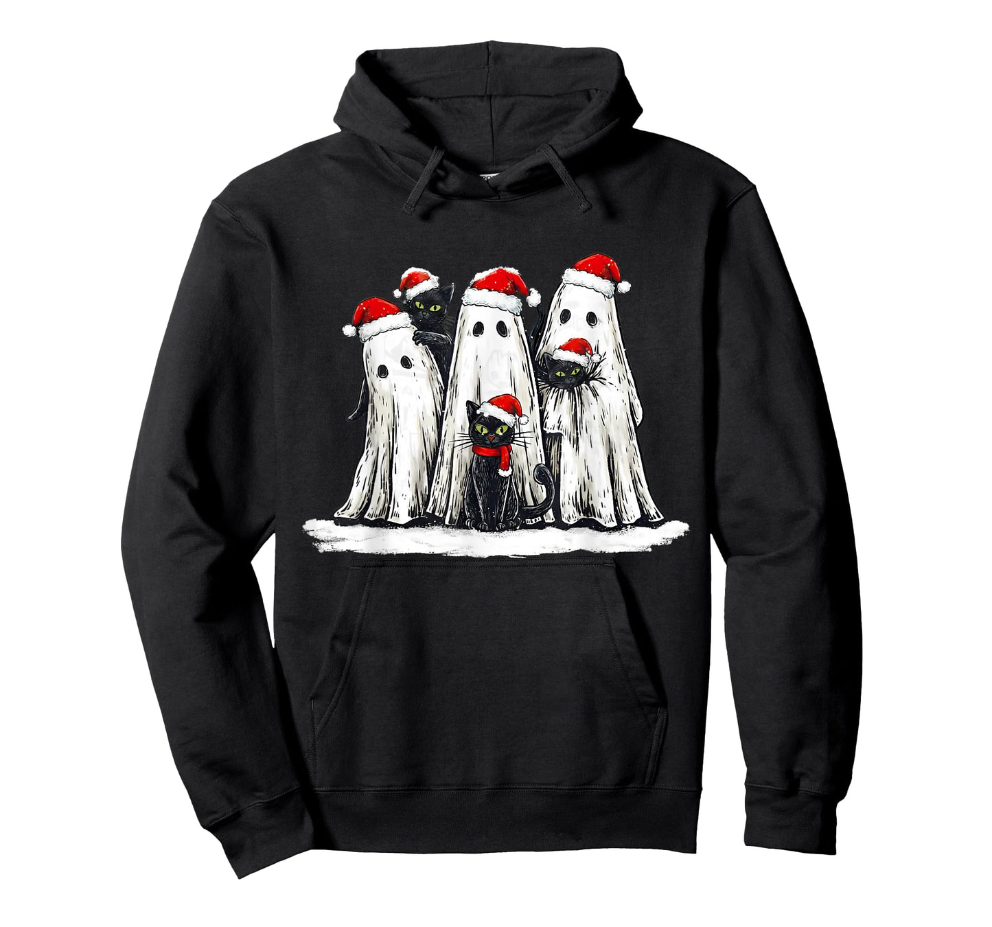 Vintage Christmas Ghost Holding Black Cat Groovy T-Shirt
