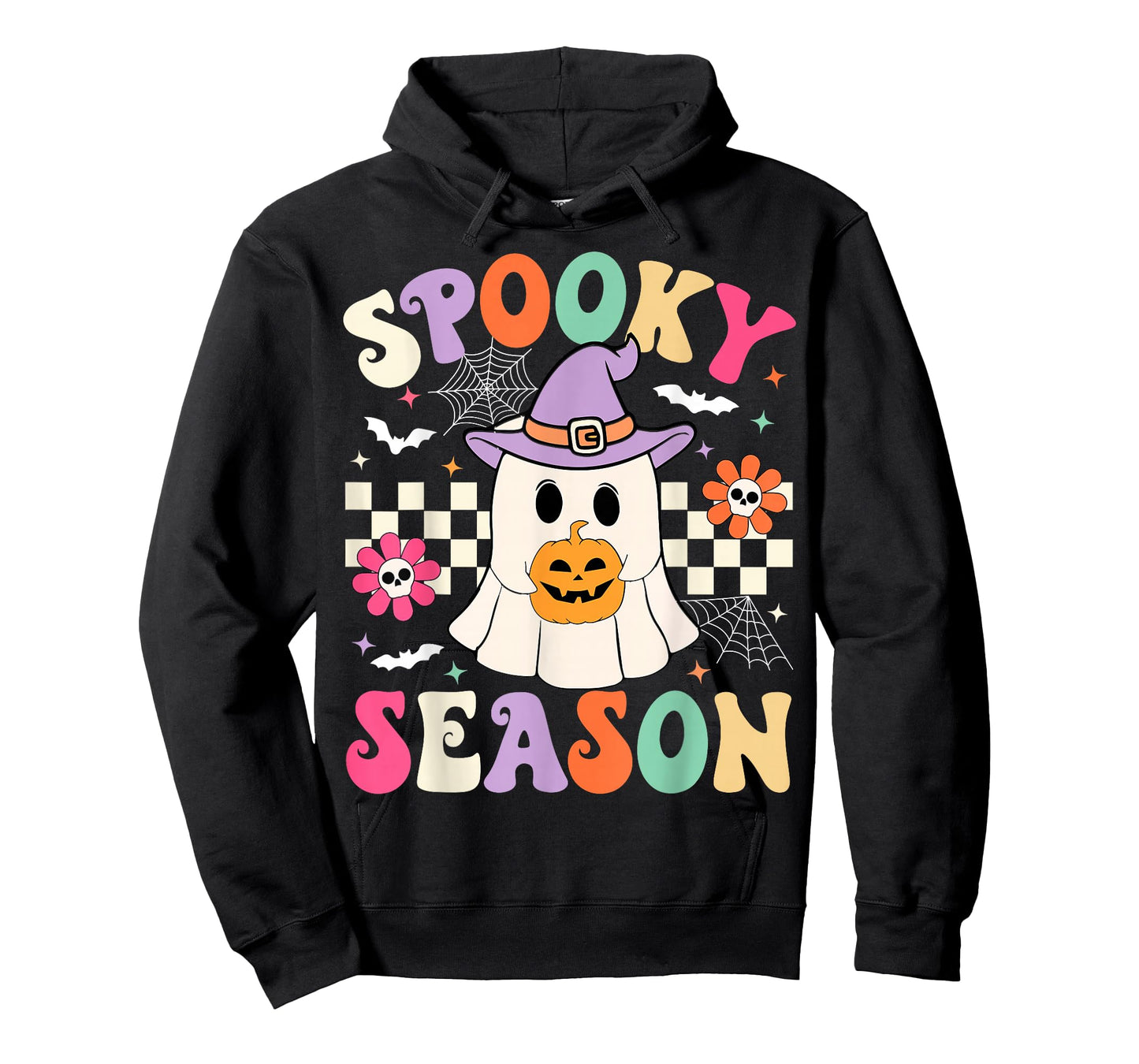 Groovy Spooky Season Retro Ghost Holding Pumpkin Halloween T-Shirt