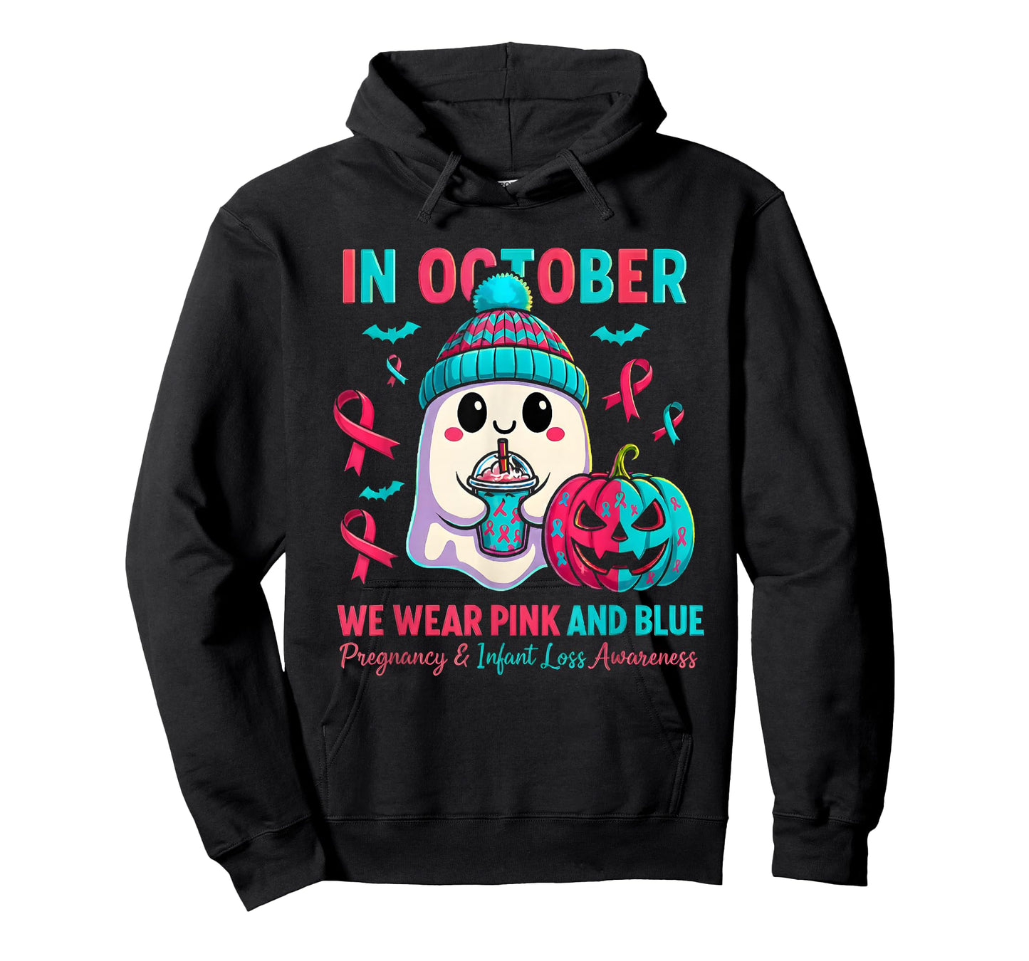 in October We Wear Pink and Blue Ghost Infant Loss Awareness T-Shirt