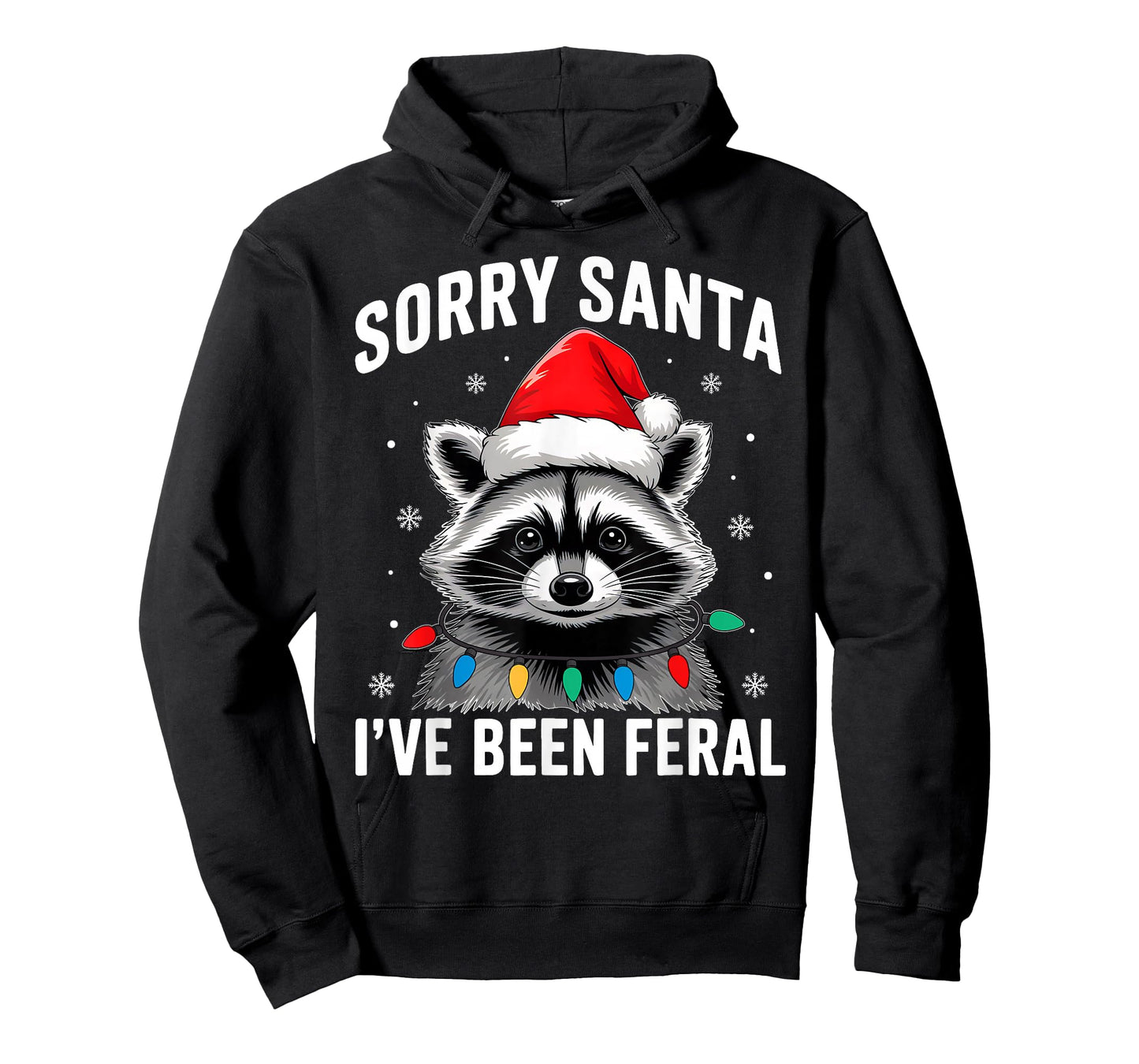 Sorry Santa I've Been Feral Funny Christmas Lights Raccoon T-Shirt
