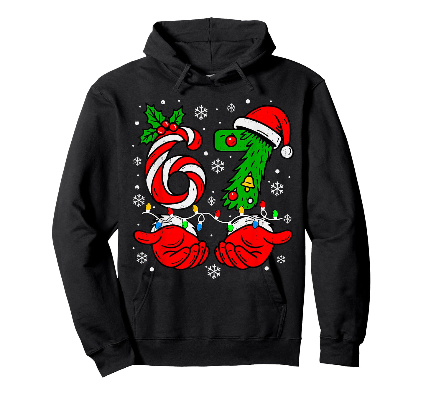 Christmas 67 Candy Cane Six Seven Meme Lights Santa Hat Xmas T-Shirt