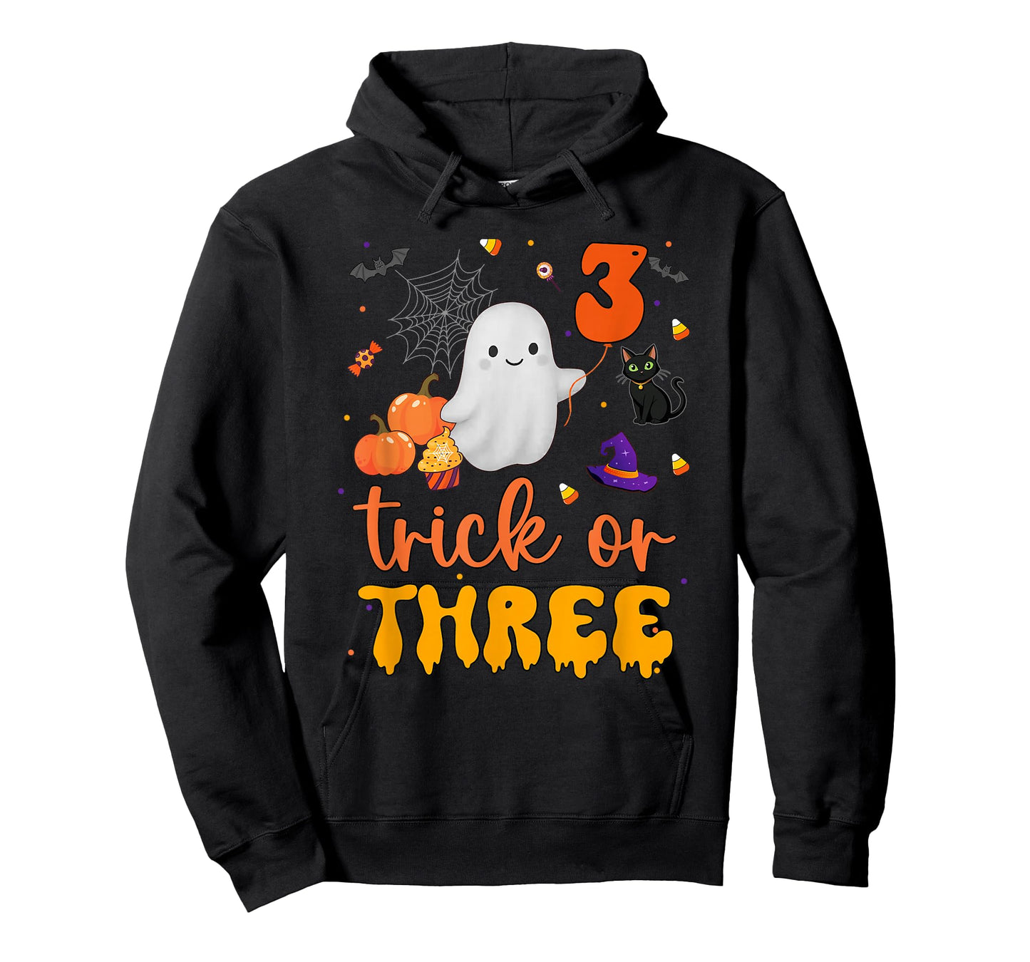 Trick or Three Ghost Pumpkins Cat Halloween 3rd Birthday Boy T-Shirt