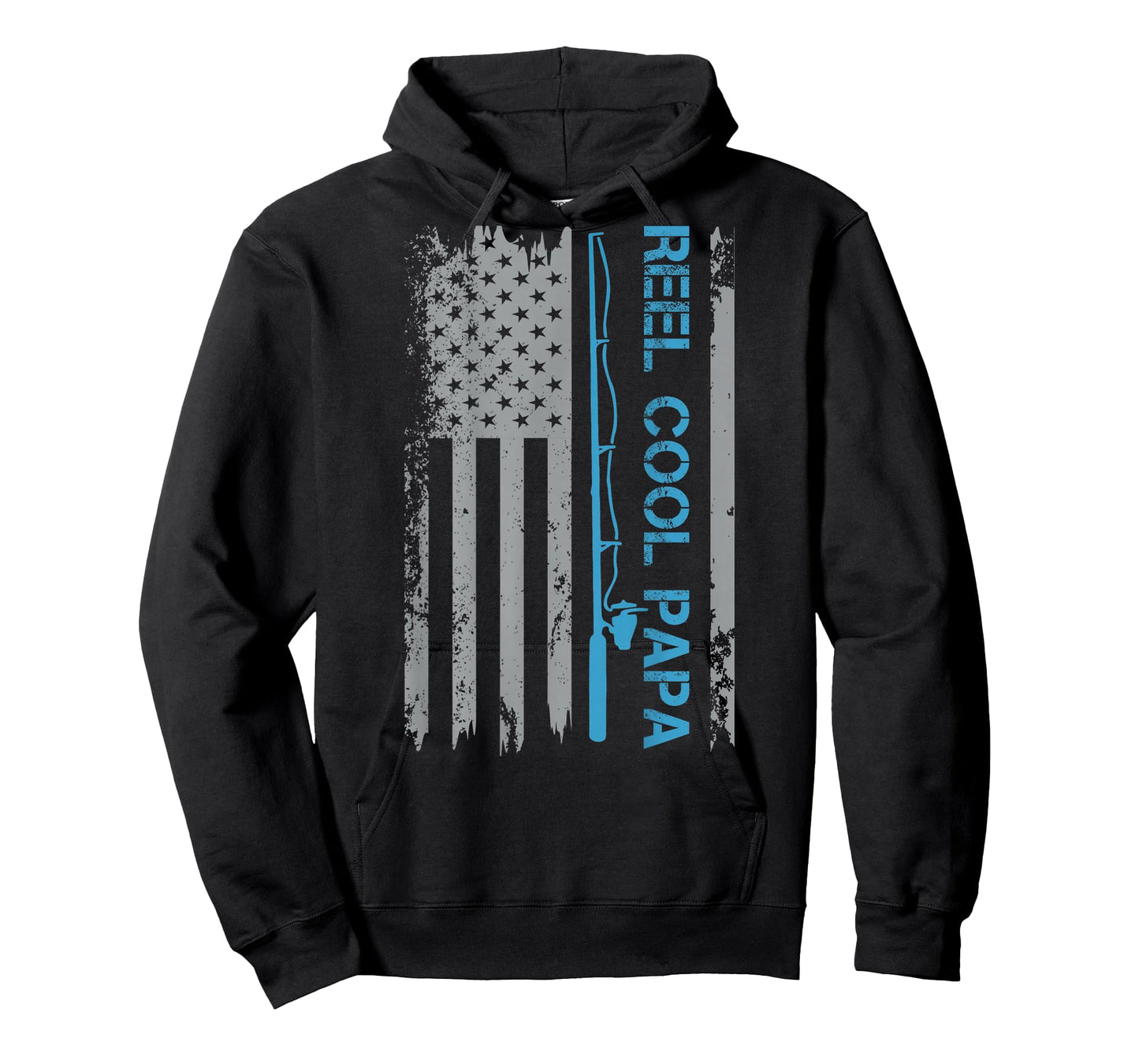 Mens Reel Cool Papa Fishing US Flag Patriotic 4th Of July On Back T-Shirt