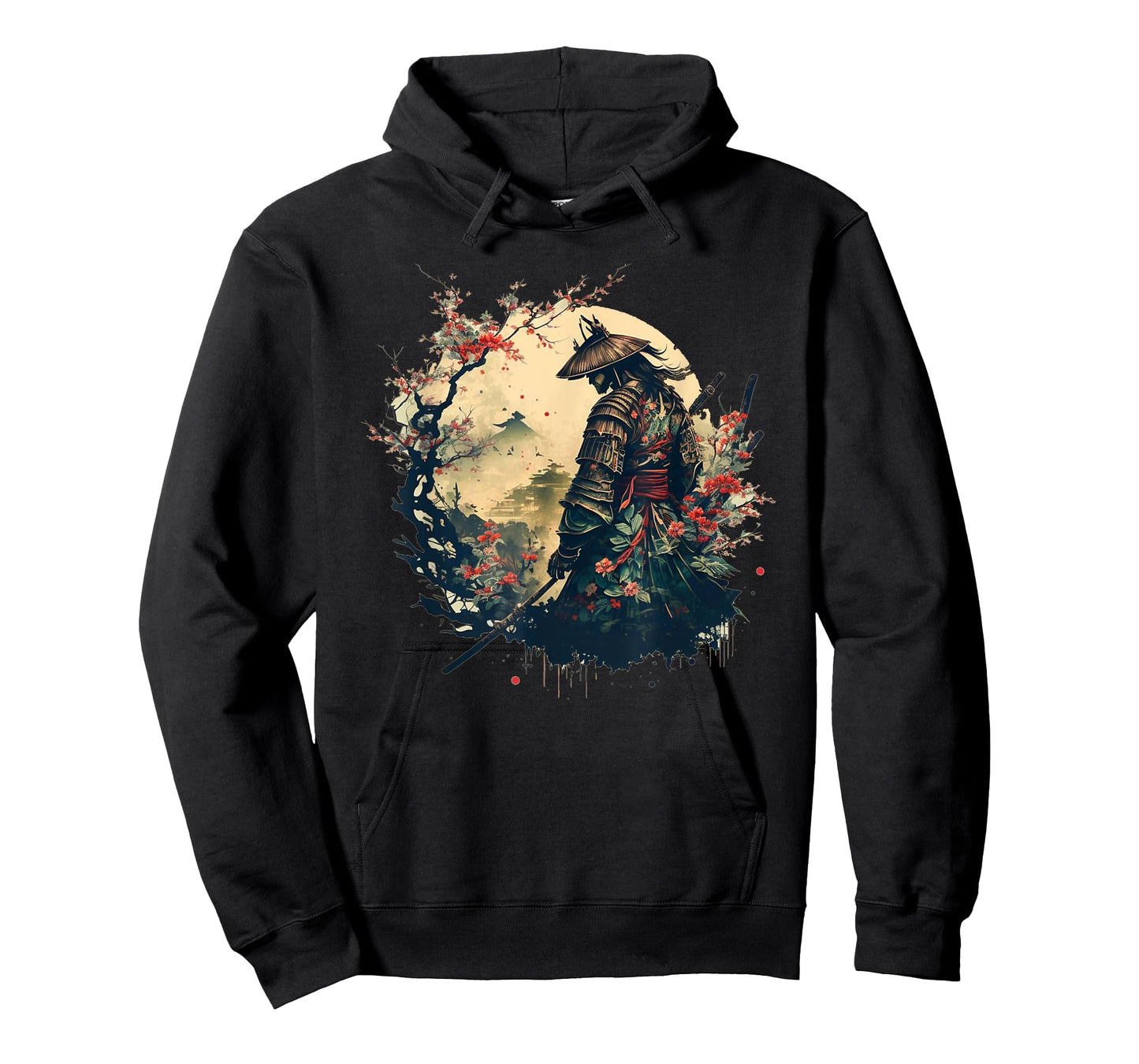 Samurai Warrior with Katana Mount Fuji Cherry Blossom Art T-Shirt