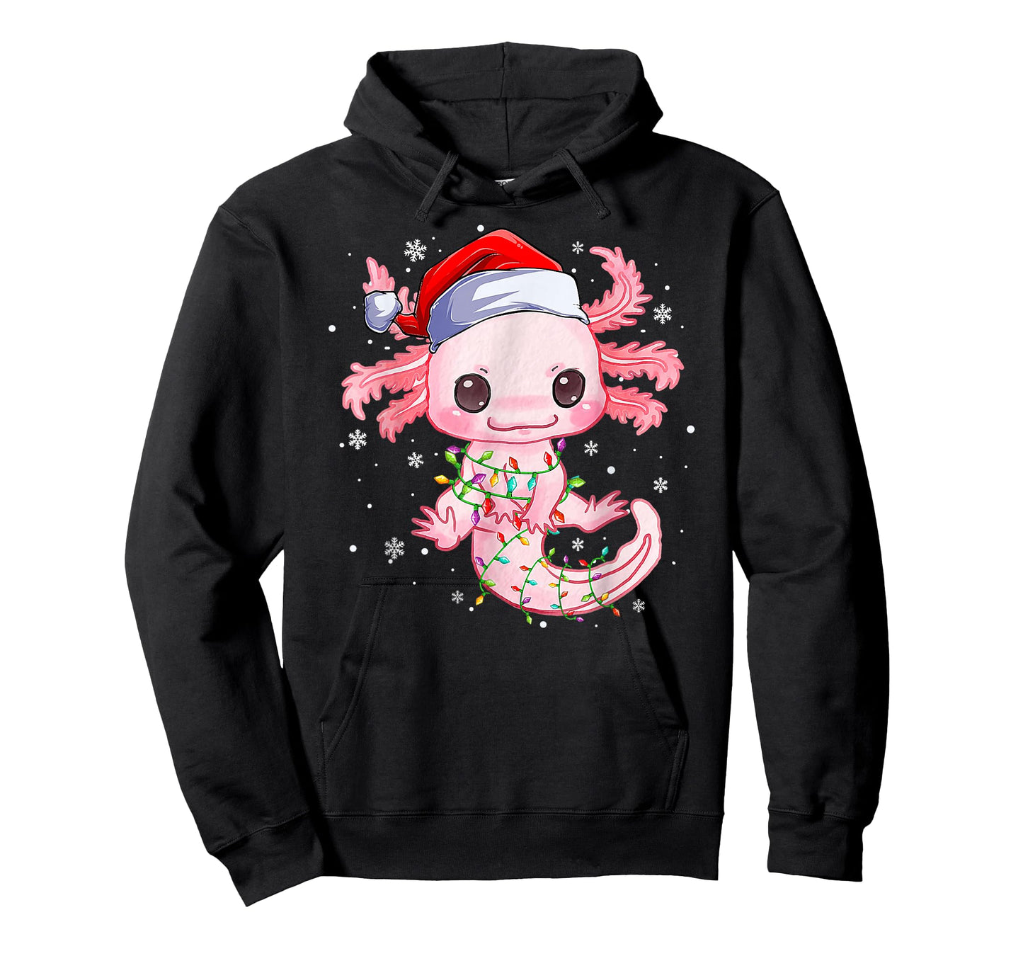 Christmas Axolotl Santa Hat Lights Japanese Cute Anime Xmas T-Shirt