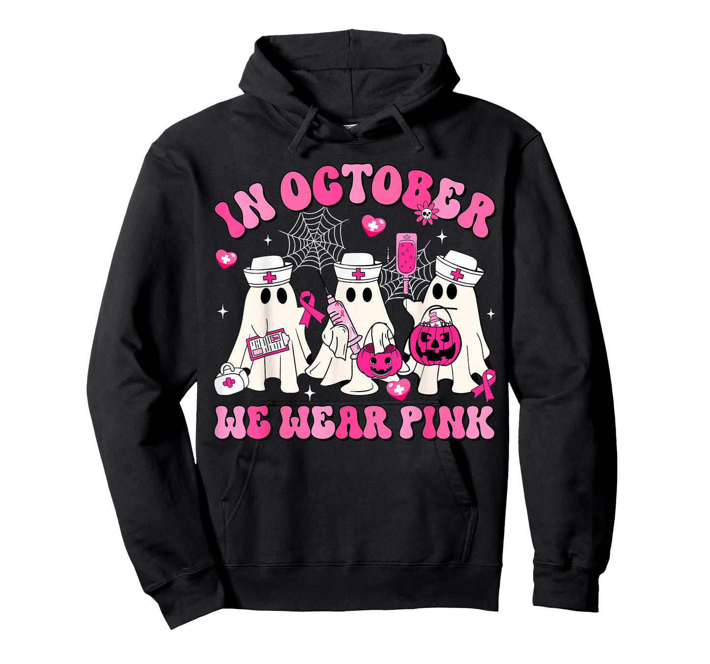 October We Wear Pink Nurse Ghost Halloween Breast Cancer T-Shirt