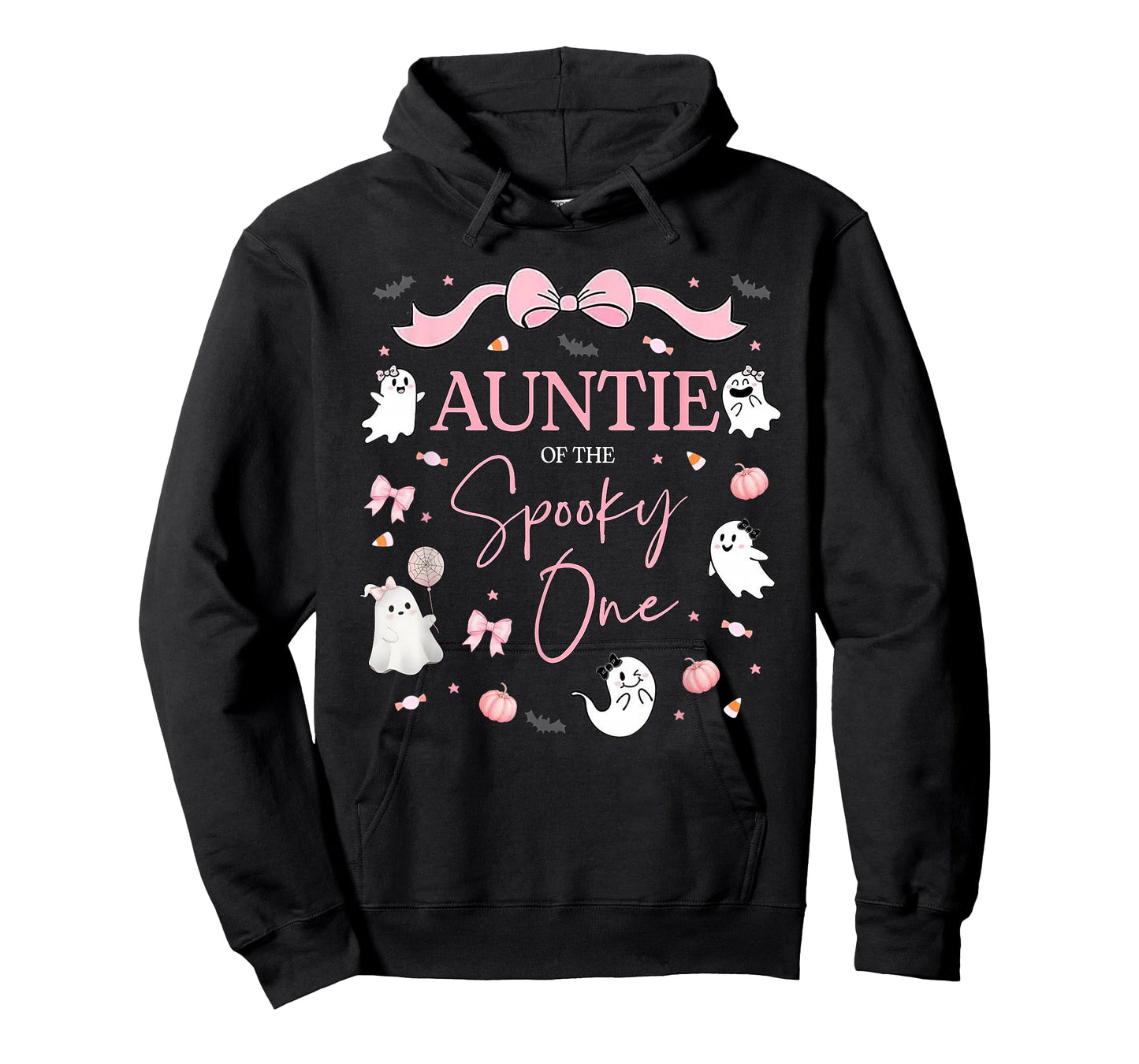 Auntie of The Spooky One Birthday Girl Pink Bow Halloween T-Shirt