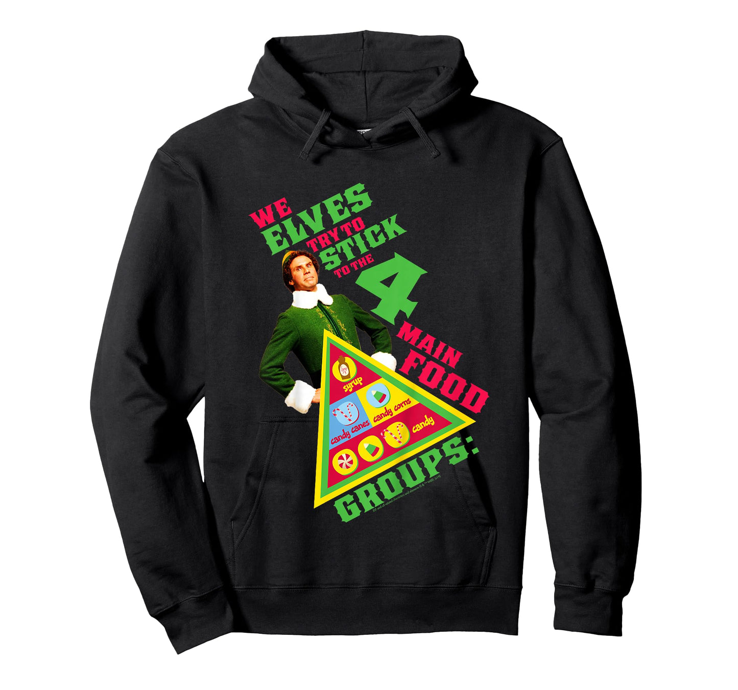 Kids Elf Buddy Four Main Food Group Pyramid Text Portrait T-Shirt