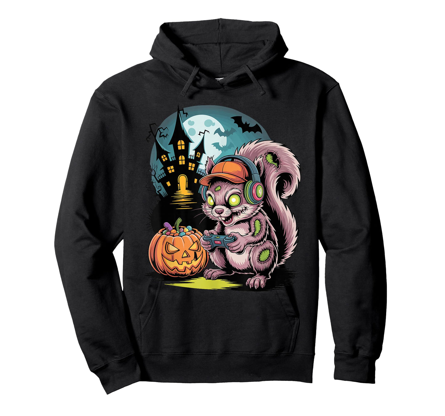 Halloween Zombie Squirrel Gamer Haunted Castle Video Gaming T-Shirt