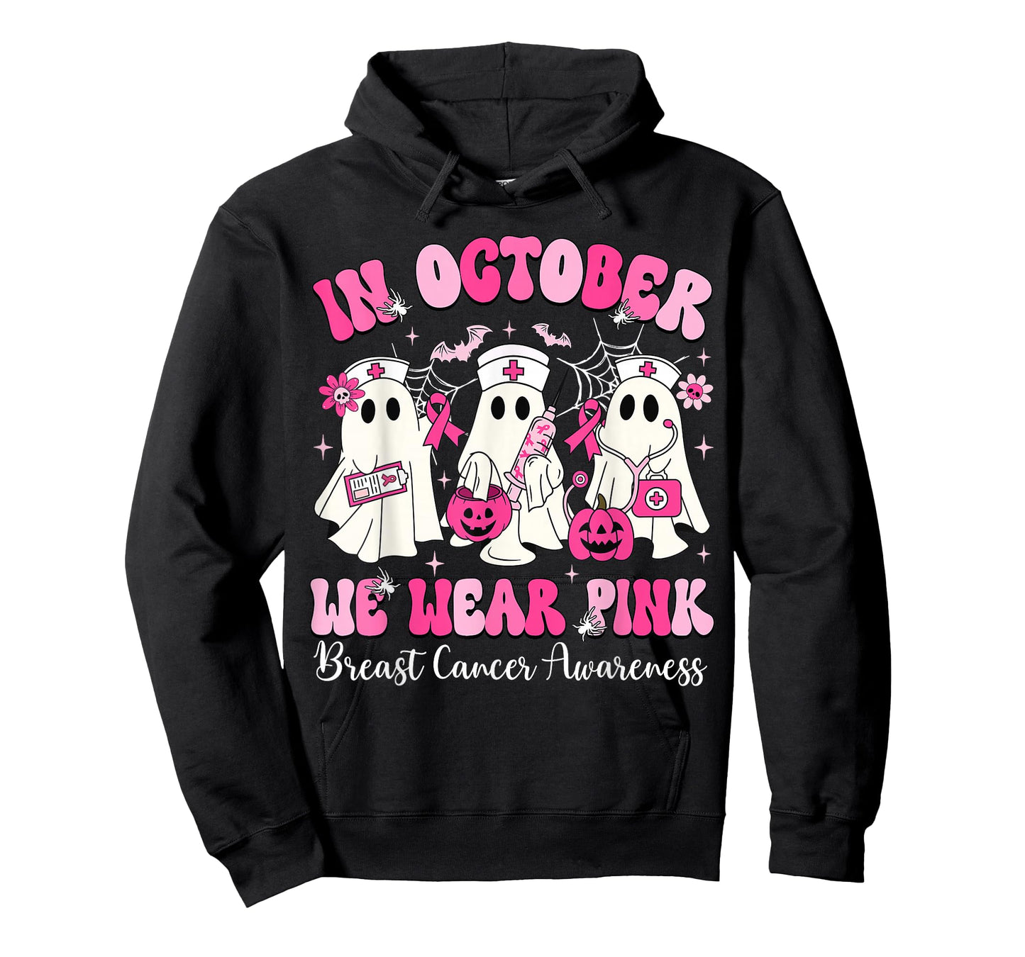 In October We Wear Pink Nurse Ghost Halloween Breast Cancer T-Shirt
