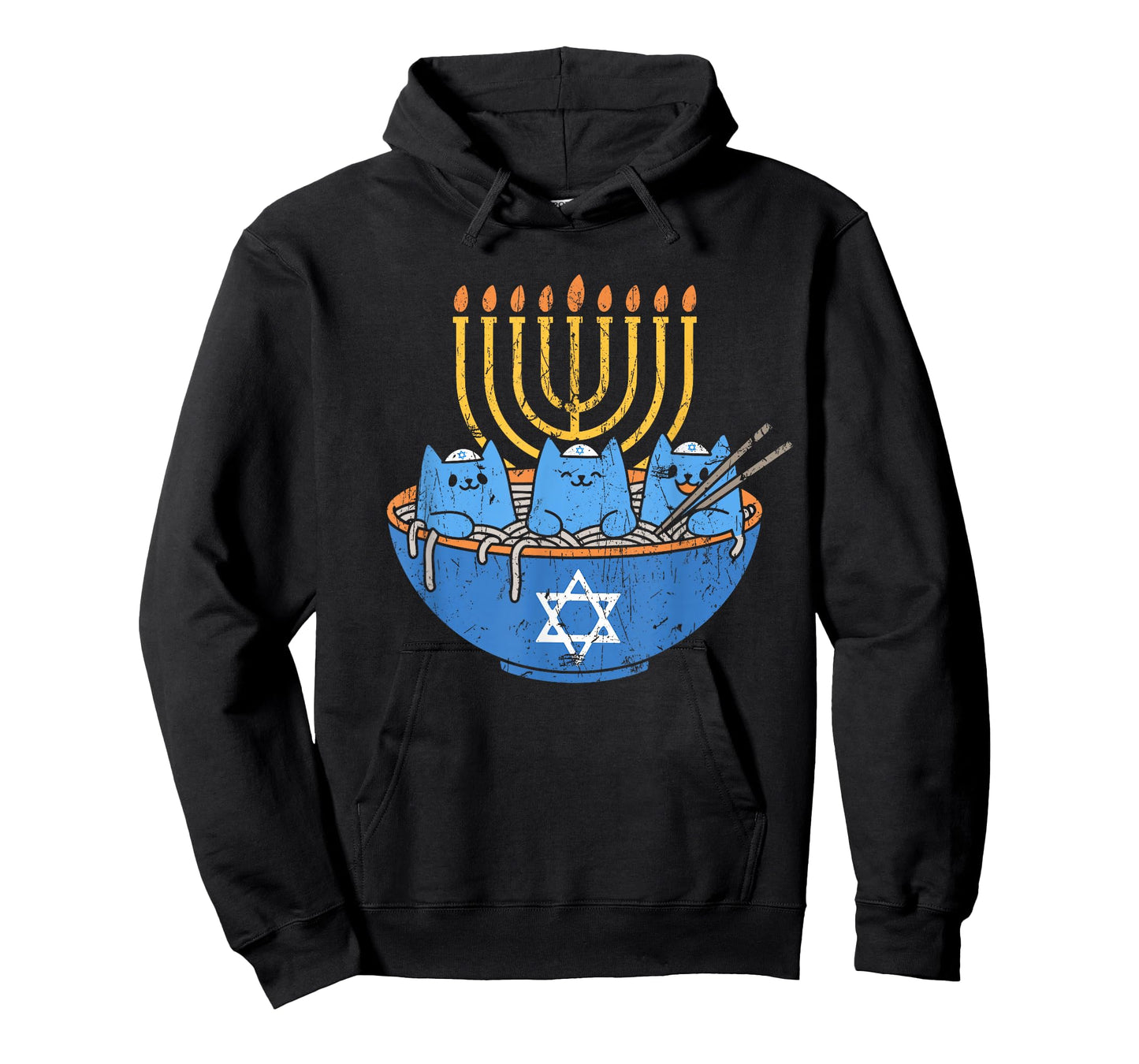 Chanukah Lover Hanukkah Gifts Jewish Cats Ramen Kitten Anime Hanukkah T-Shirt - Unisex-Adult, Anime, Cat Lovers, Families - Black, Small, Short Sleeve, T-Shirt