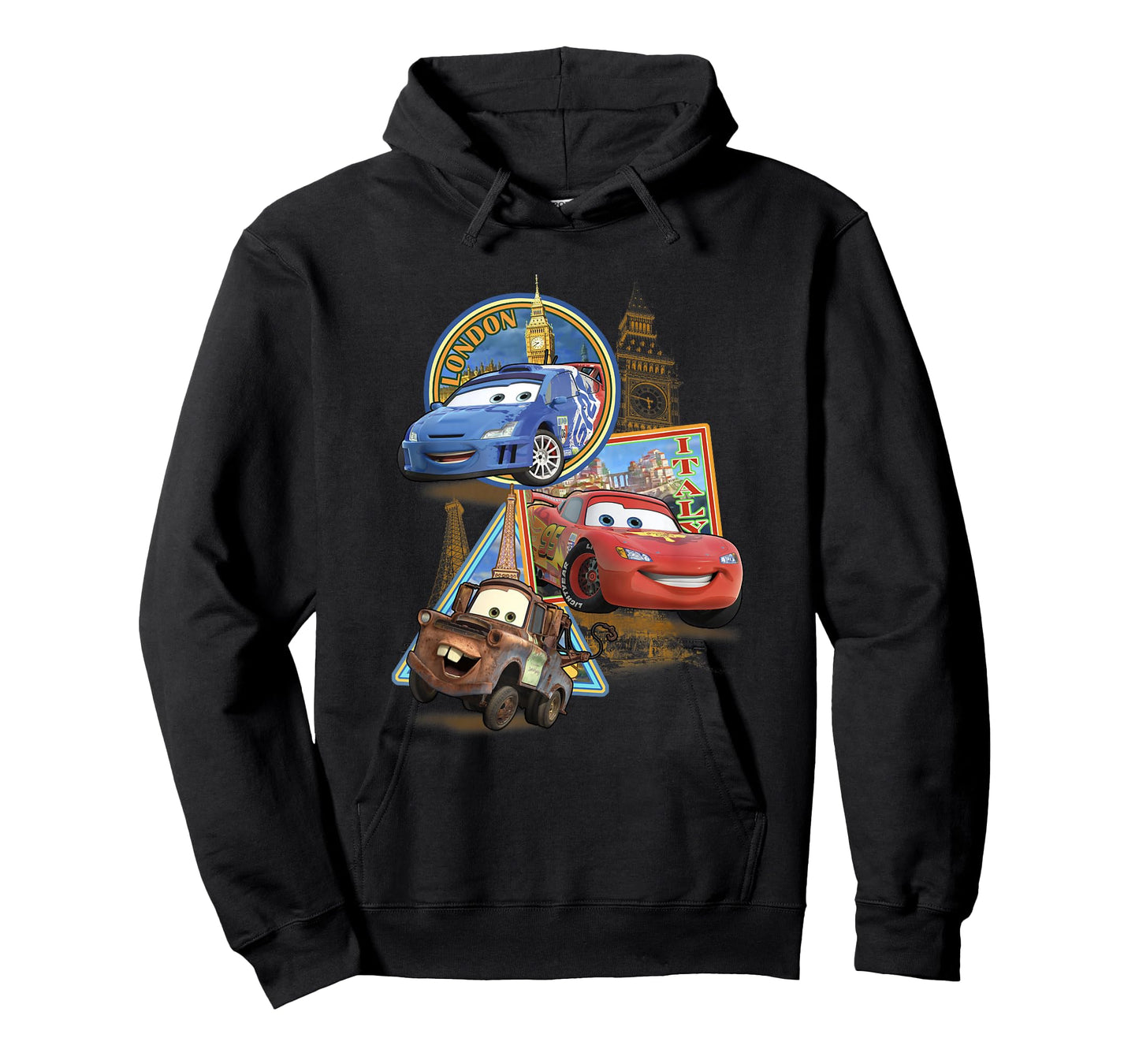 Disney Pixar Cars 2 London Italy Paris World Tour Postcards T-Shirt