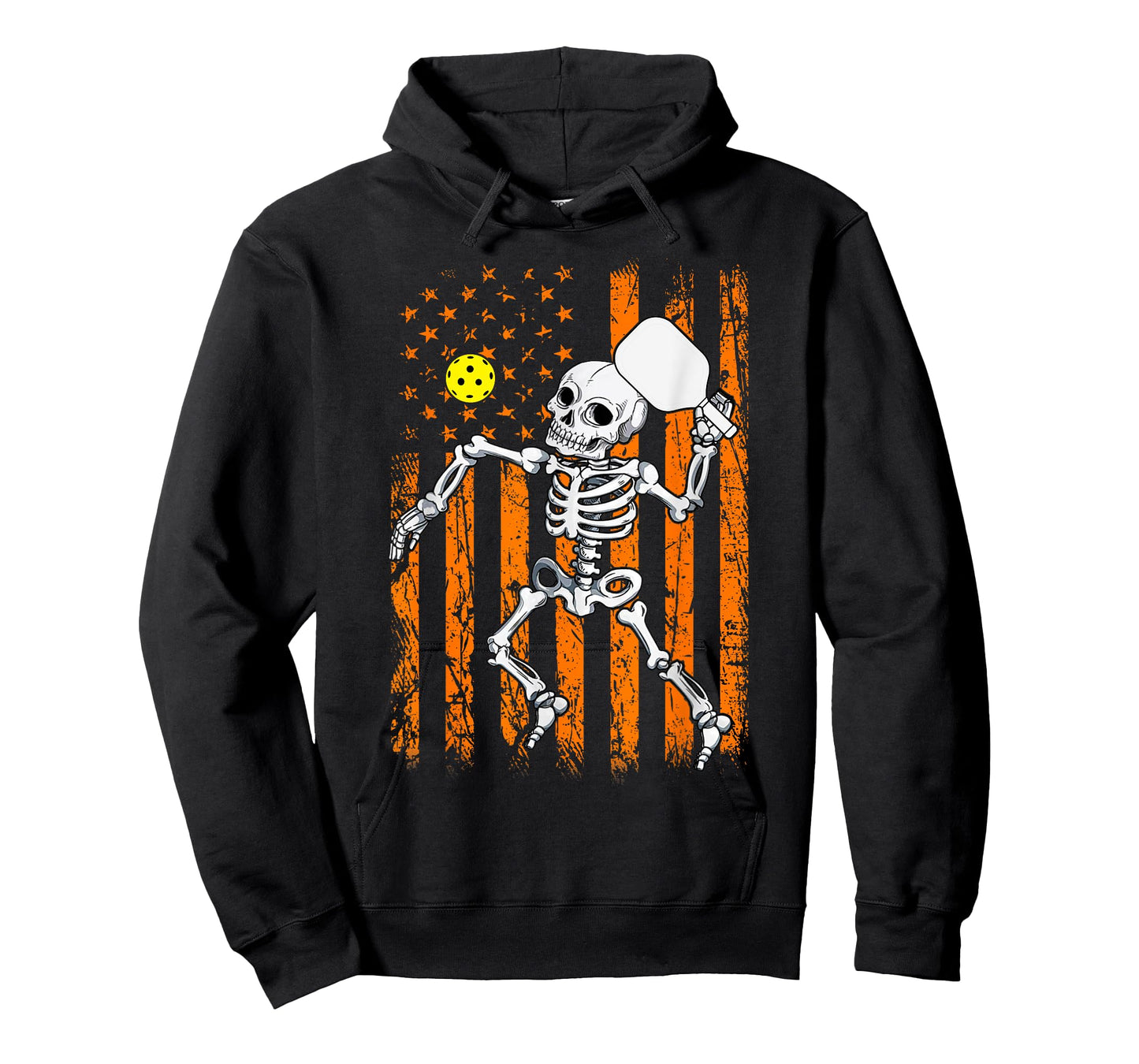 Retro Skeleton Playing Pickleball USA Flag Halloween Boys T-Shirt