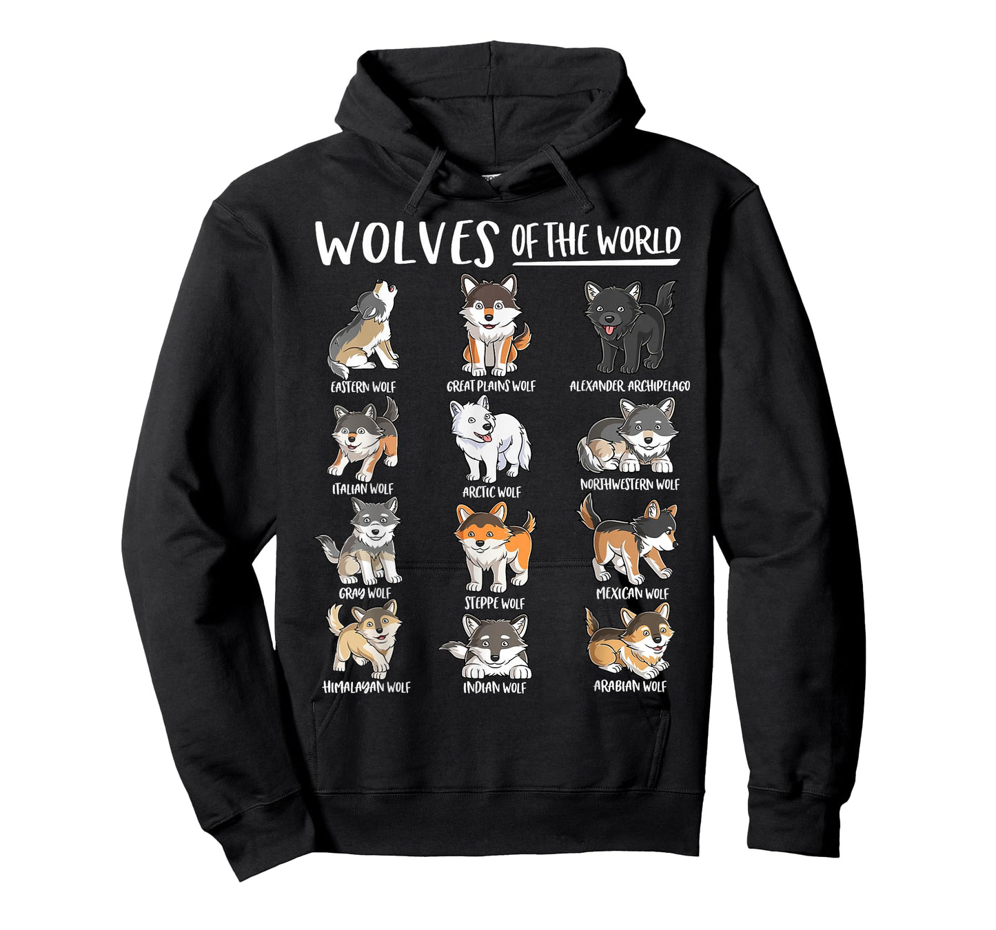 Wolves of The World Cool Educational Types of Wolf Animal T-Shirt