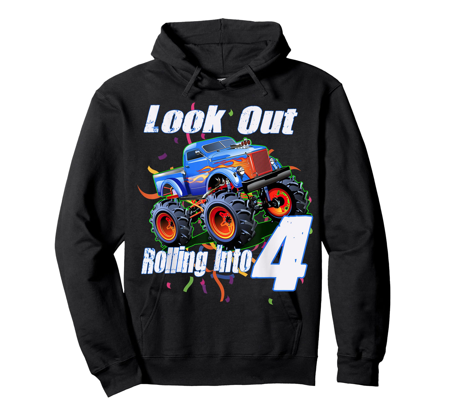 Kids 4 Year Old 4th Birthday Boy Monster Truck Car T-Shirt