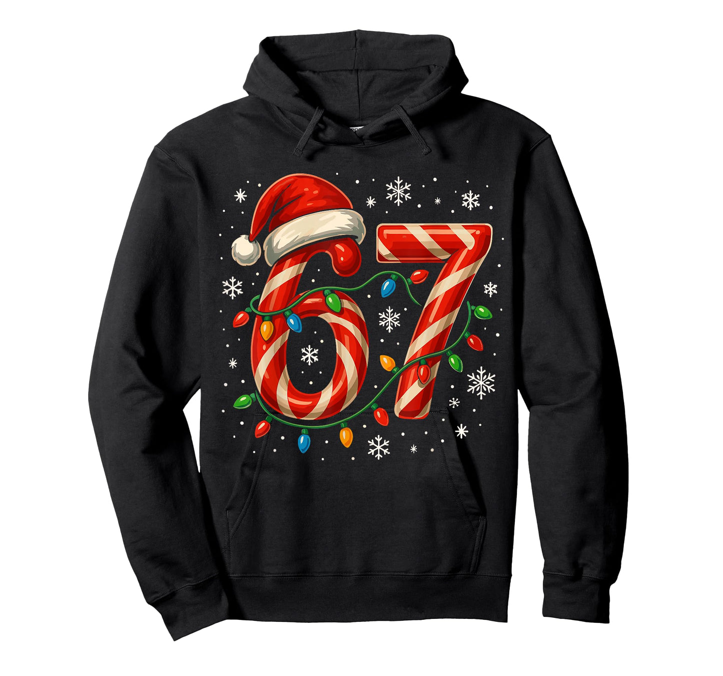 67 Christmas Meme Funny Six Seven Xmas Lights Candy Cane T-Shirt