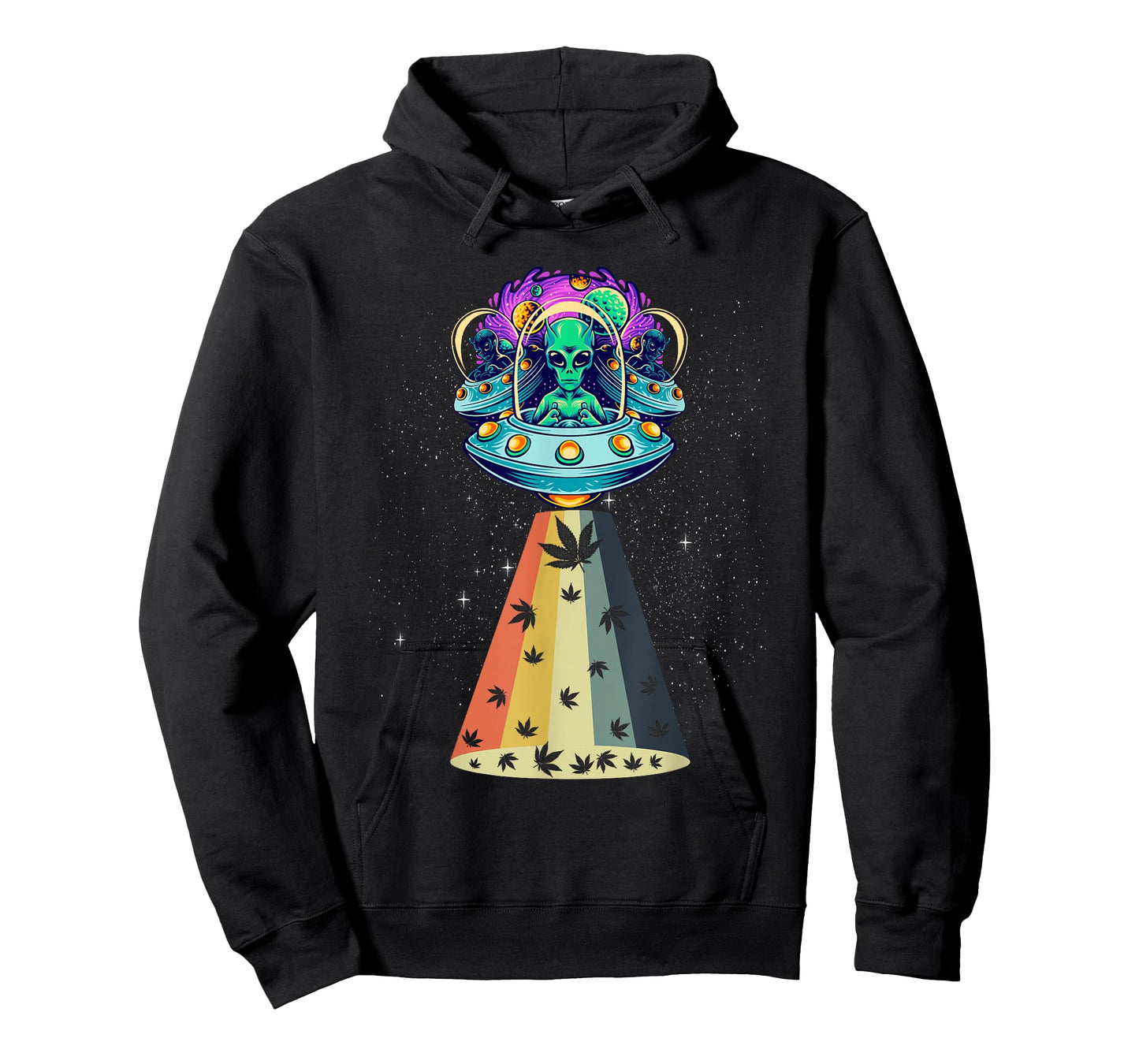 Vintage Alien Weed Pot Leaf UFO Abduction Marijuana T-Shirt