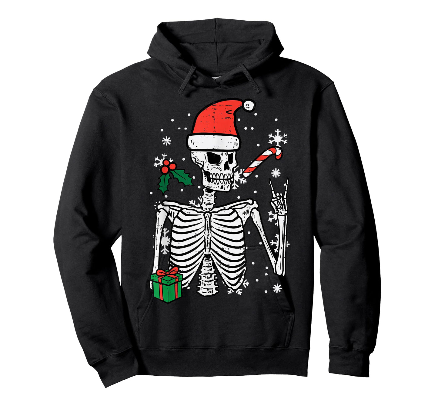 Christmas Rocker Skeleton Santa Rock Hand Xmas Men Boys Kids T-Shirt