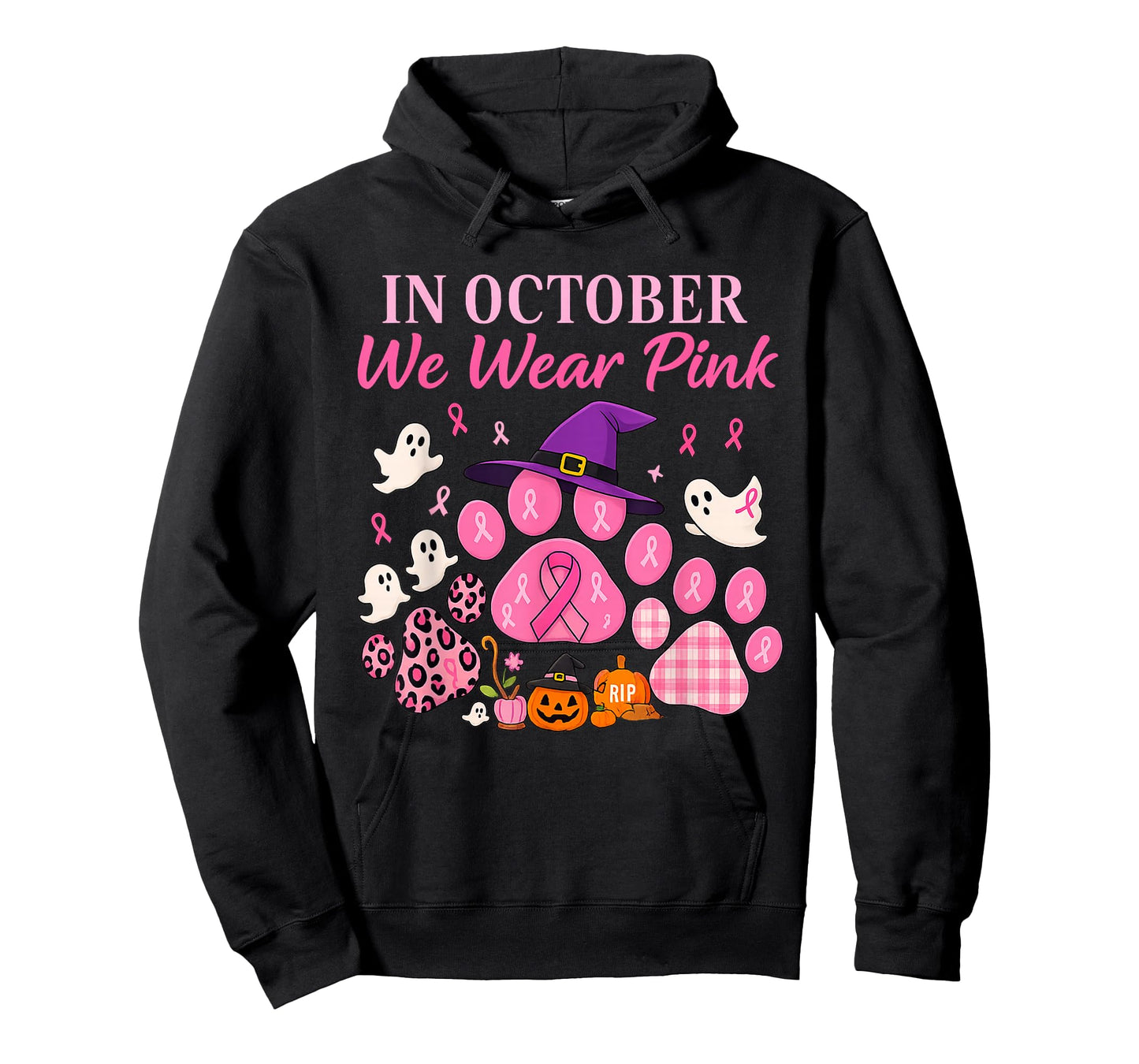 in October We Wear Pink Dog Paw Breast Cancer Awareness T-Shirt