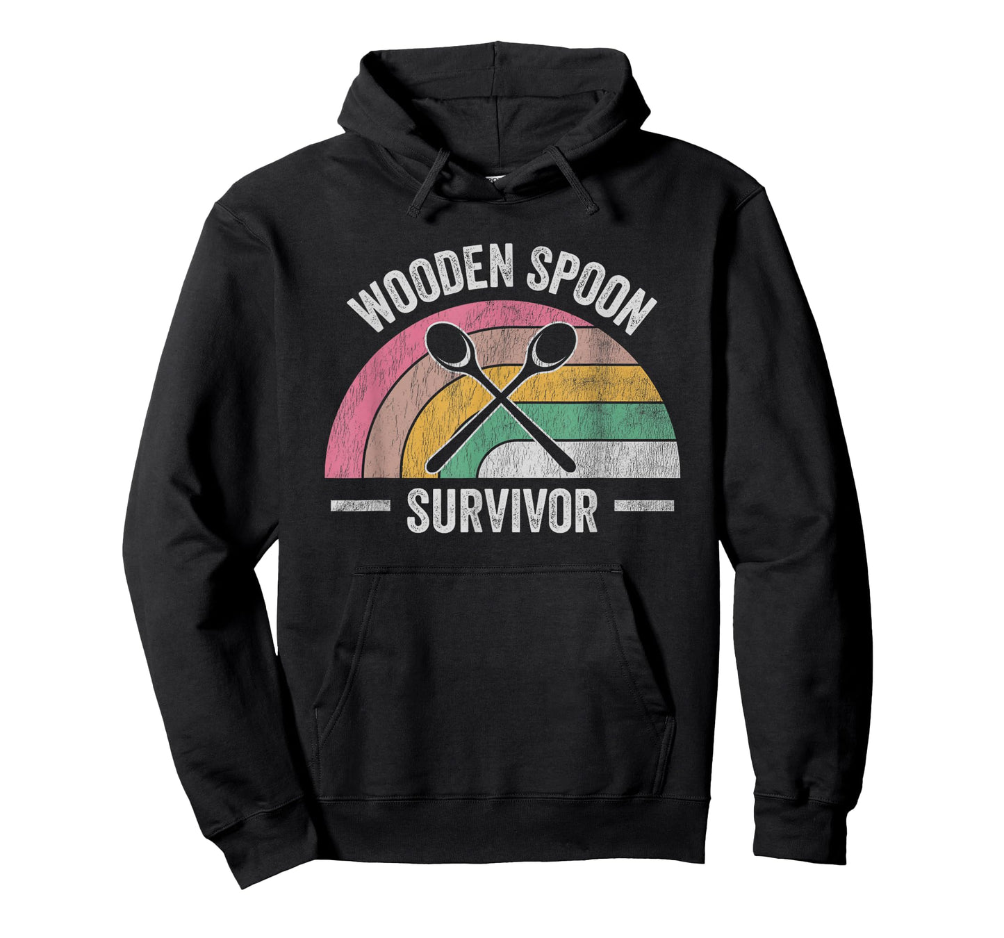 Wooden Spoon Survivor Retro Rainbow Humor T-Shirt