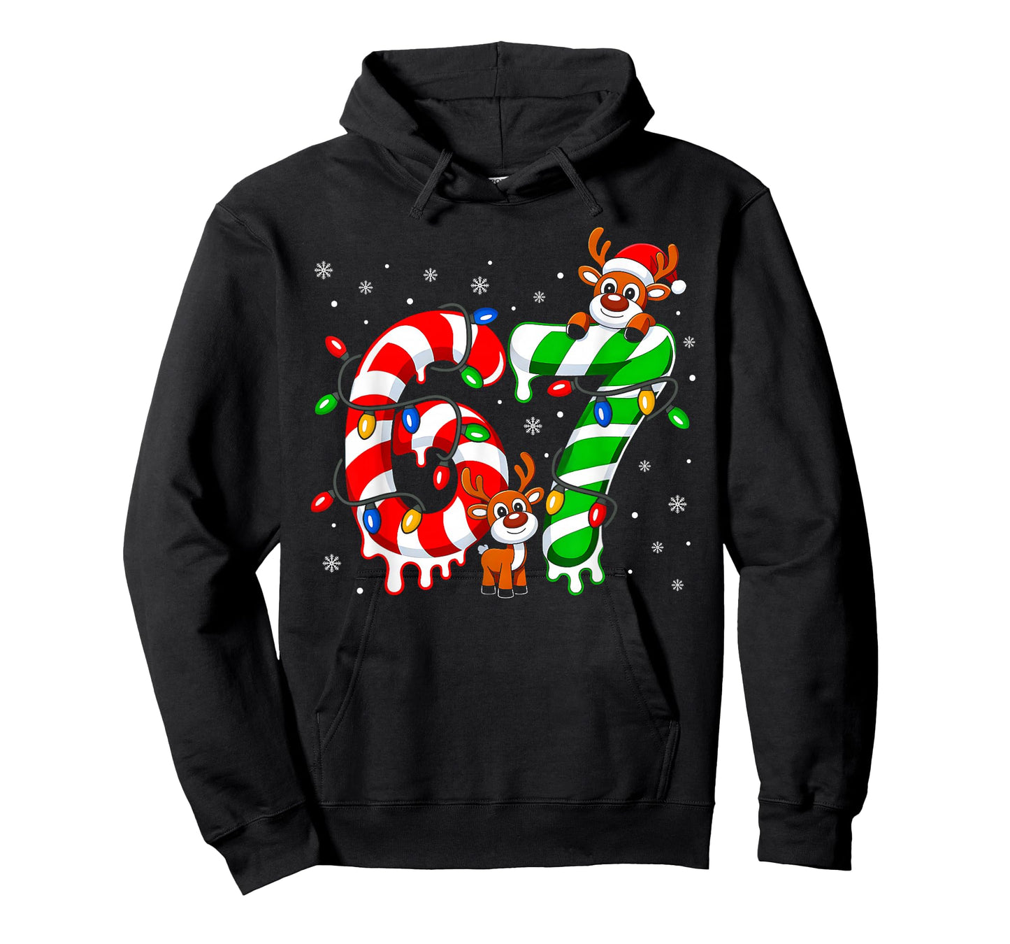 Number 67 Six Seven 6 7 Meme Candy Cane Matching Christmas T-Shirt