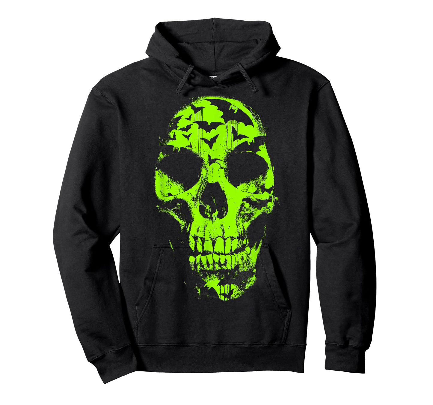 Halloween Neon Green Skull Bat Distressed T-Shirt
