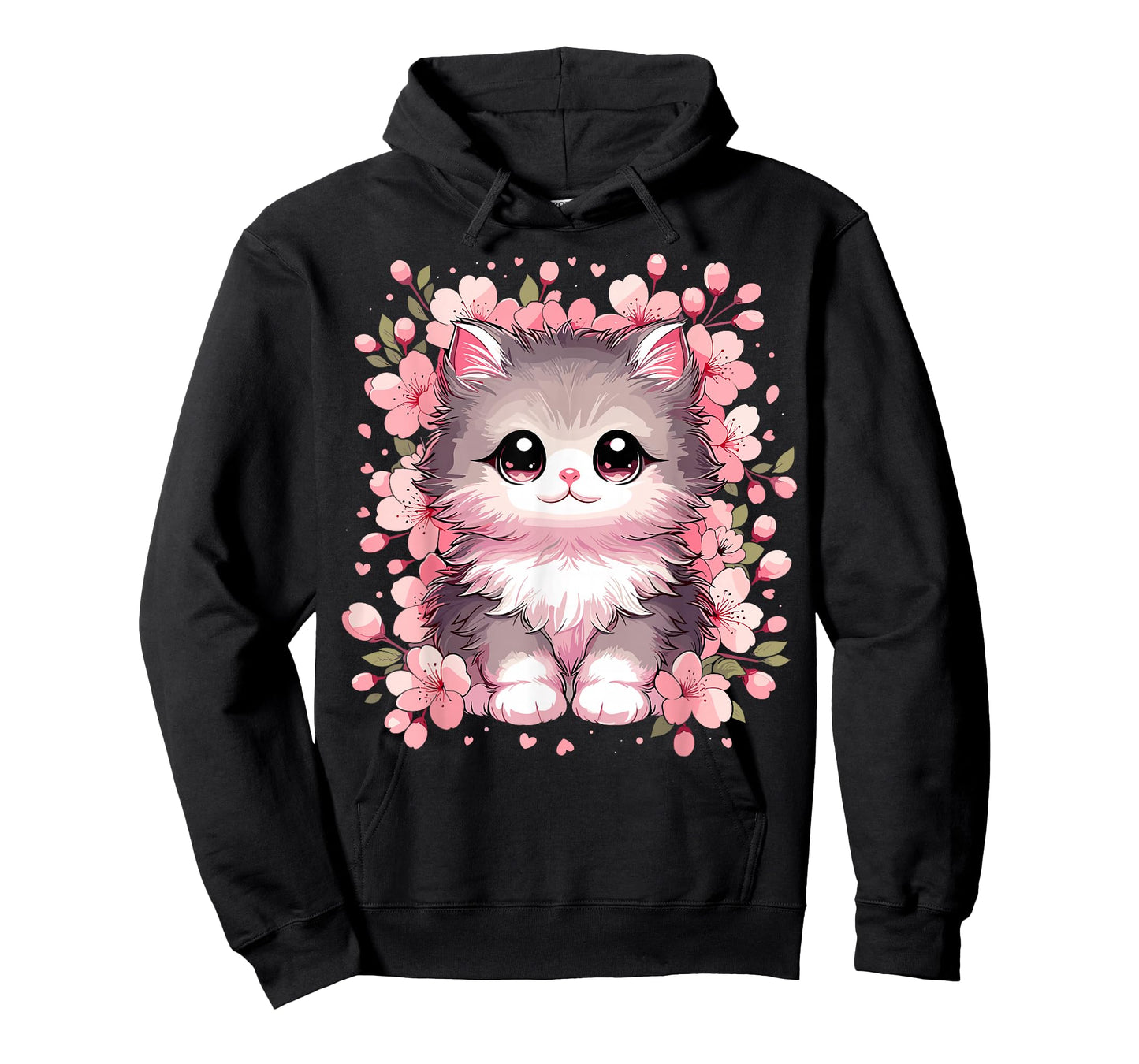 Cute Kawaii Cat With Cherry Blossoms Cat T-Shirt