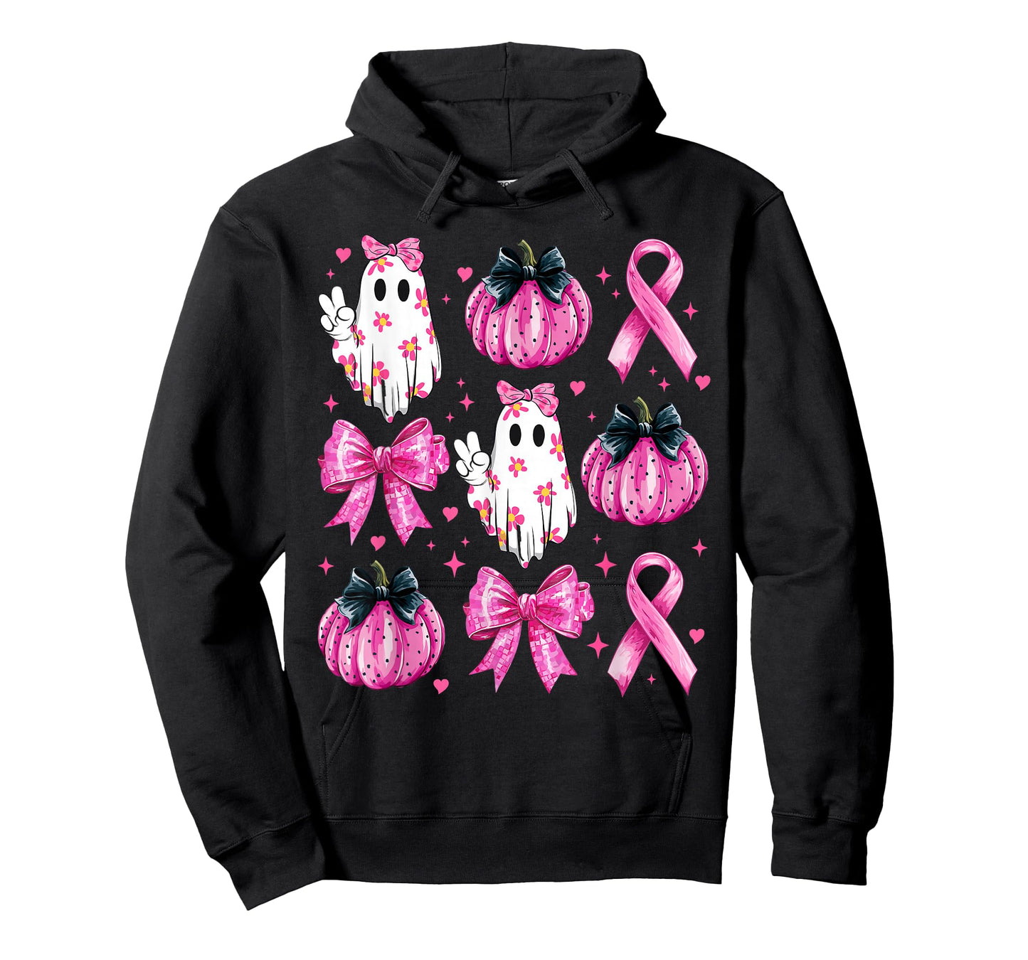 Retro Groovy Breast Cancer Ghost Coquette Halloween Pink Tee T-Shirt