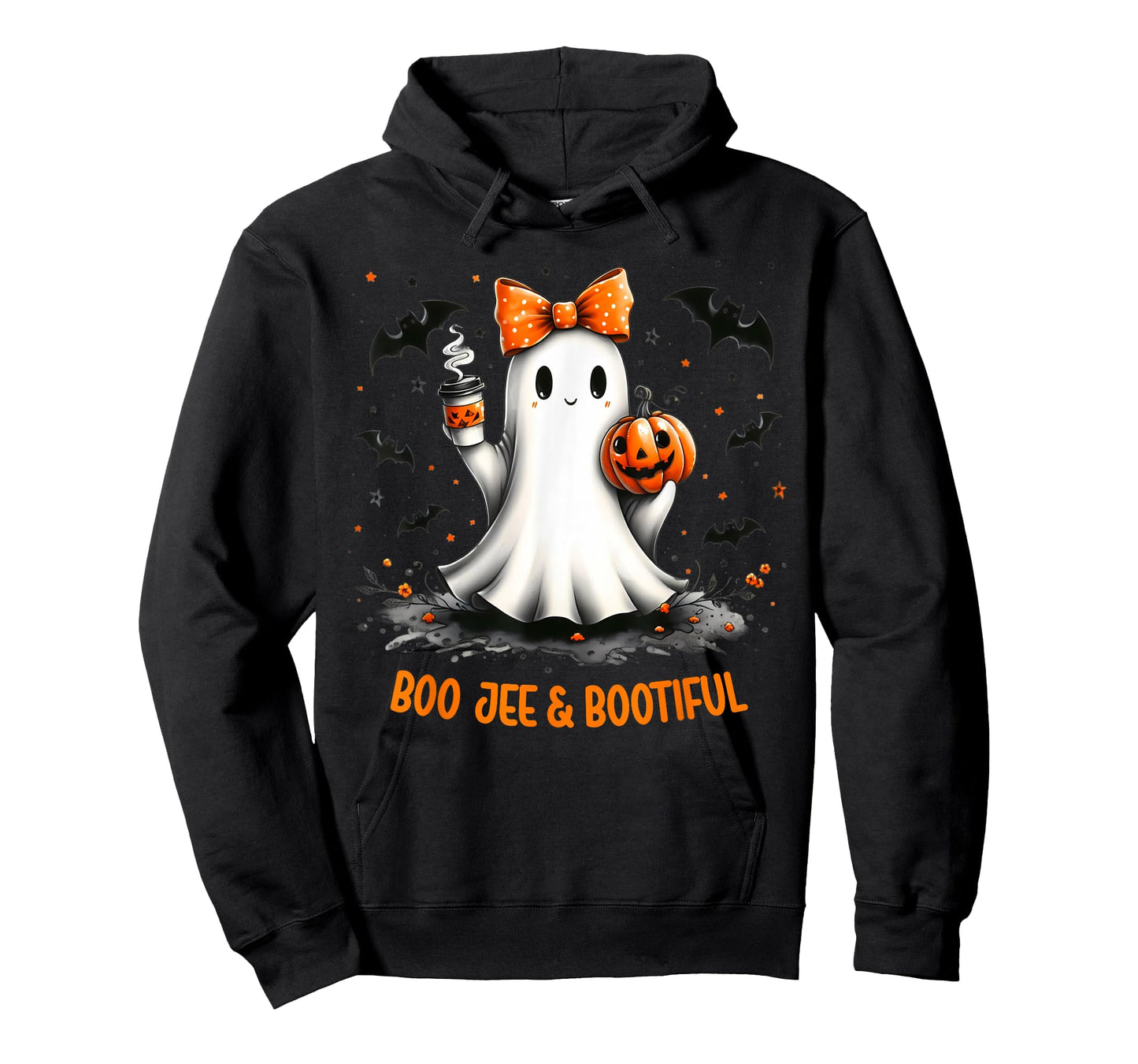 Boo Jee Ghost Drinking Coffee Coquette Bow Halloween Women T-Shirt