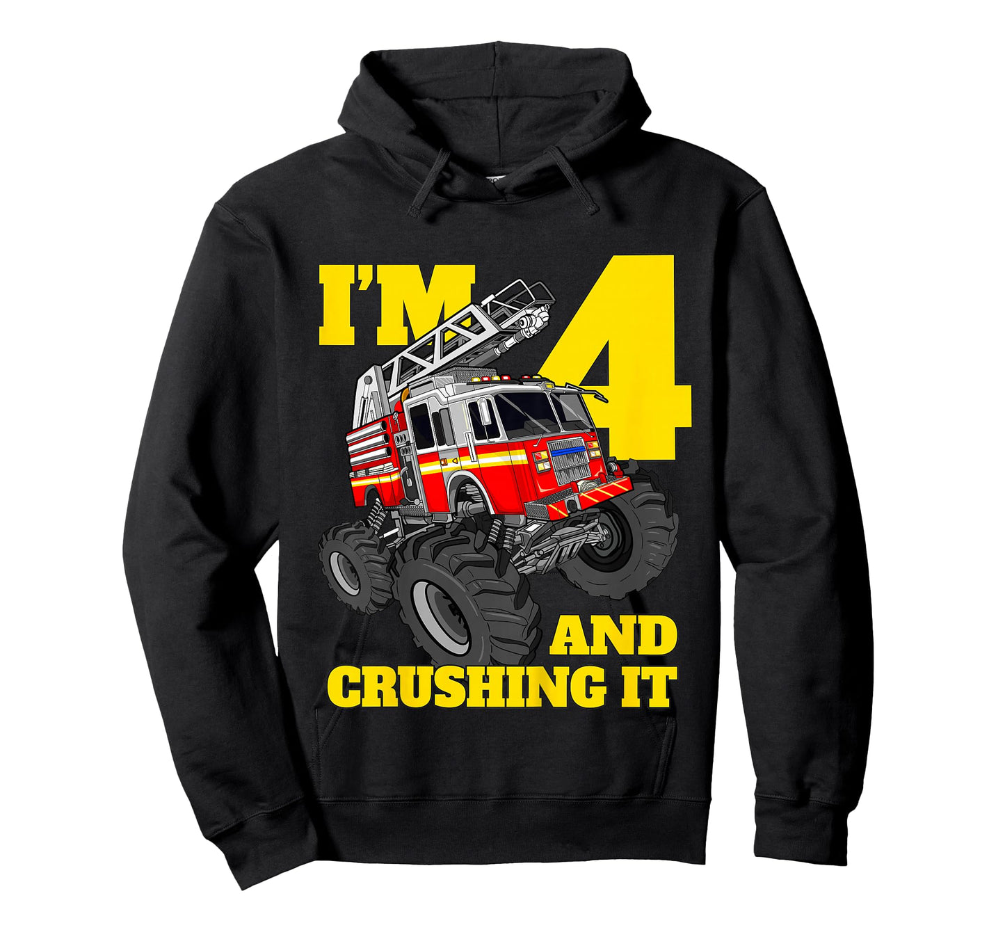 Kids Monster Fire Truck 4th Birthday Boy 4 Four Firefighter T-Shirt
