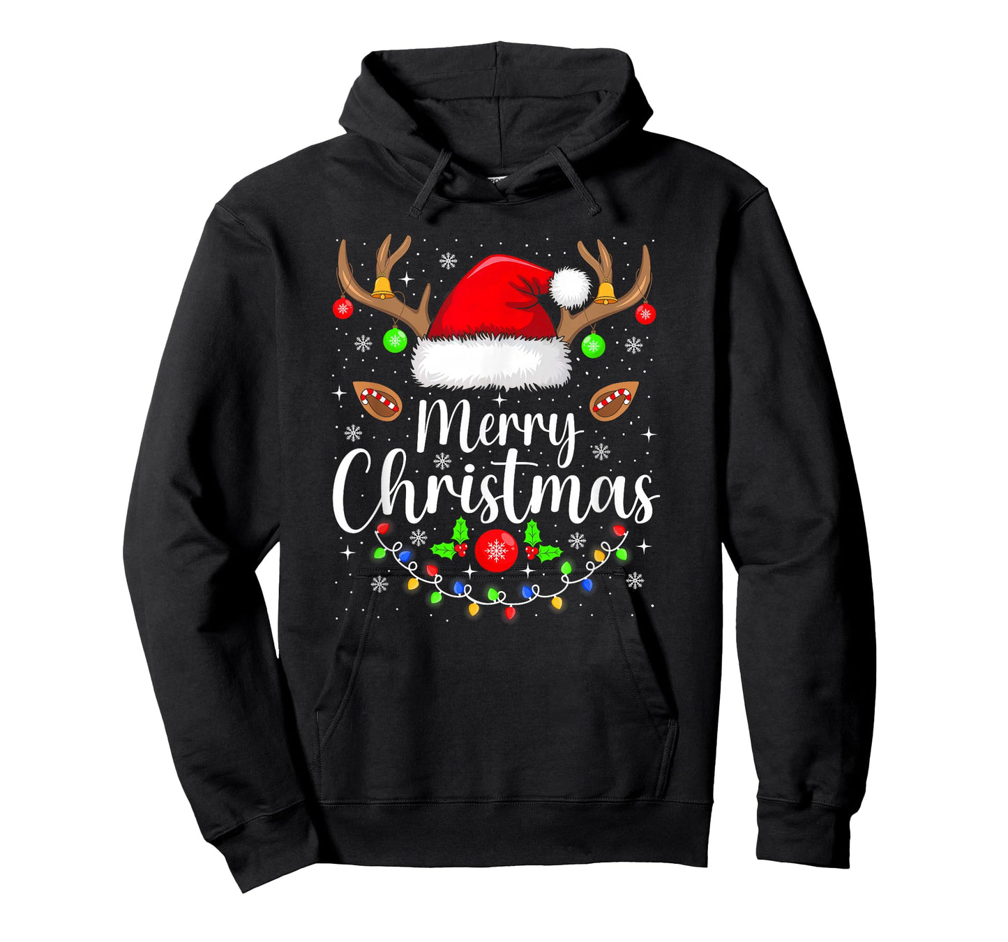 Merry Christmas Lights Red Santa Hat Xmas Family Men Women T-Shirt