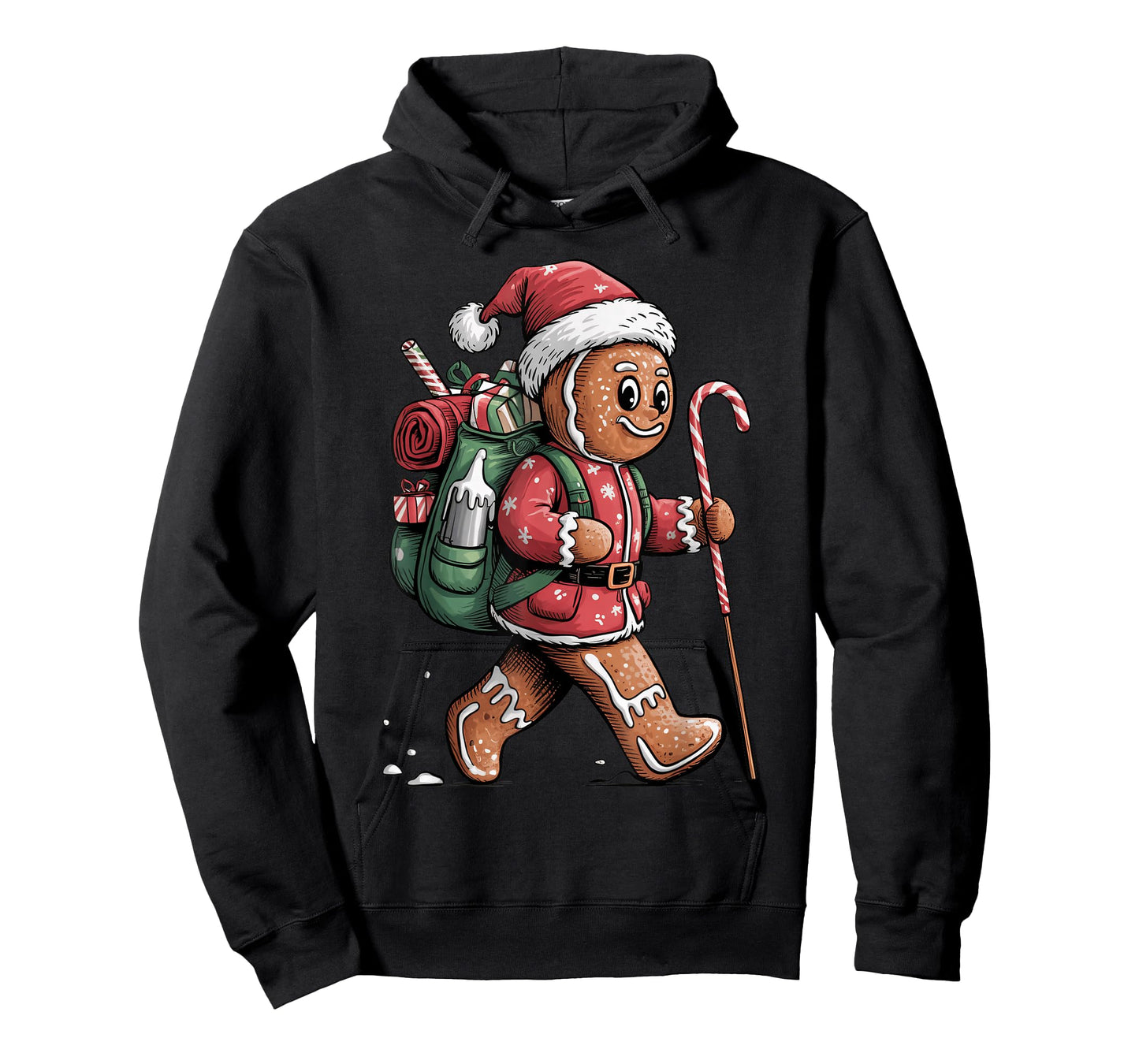Cute Gingerbread Hiker Santa Pajama Christmas Candy Cane T-Shirt