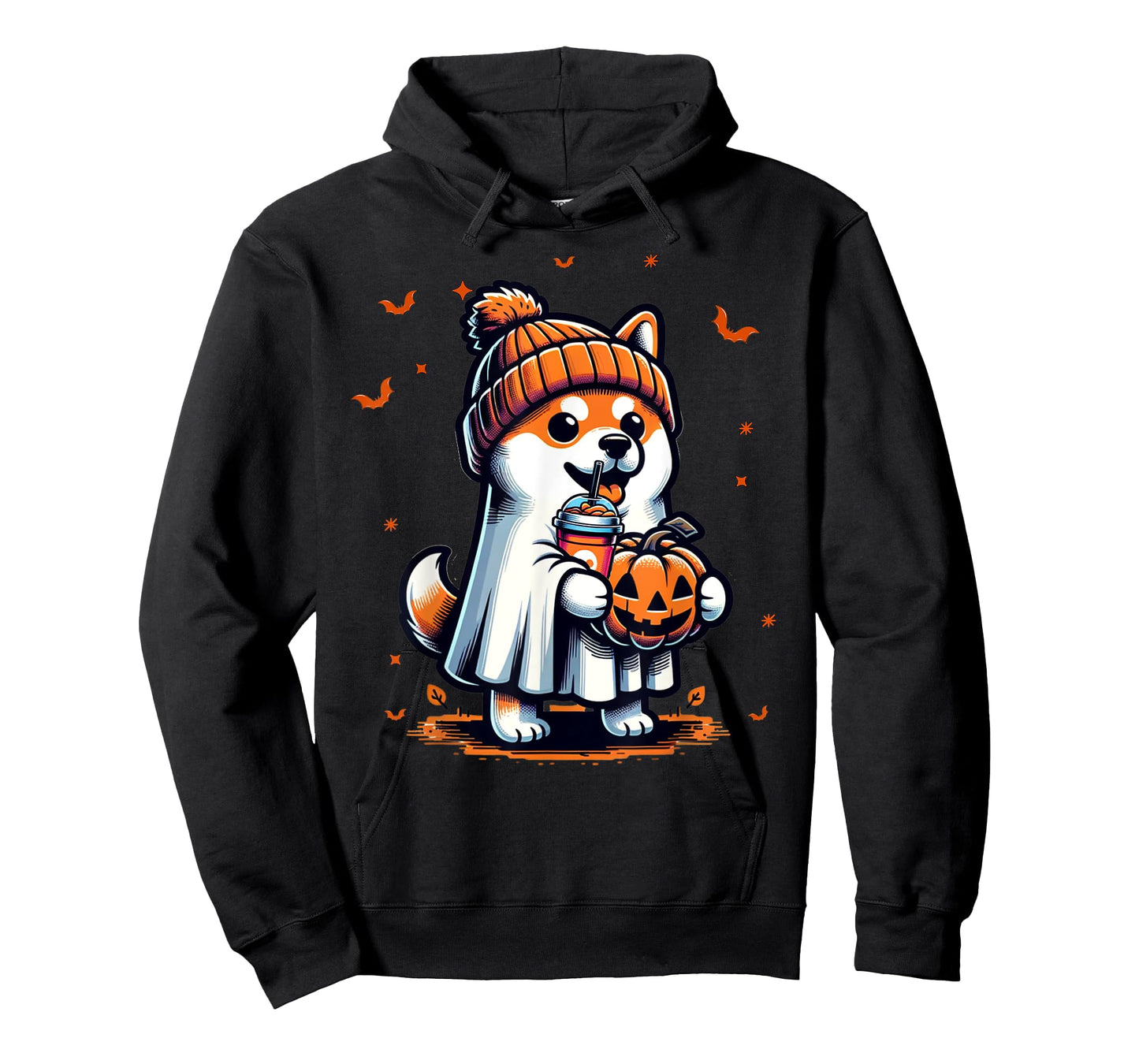 Ghost Shiba Inu Dog Pumpkin Drinks Beanie Fall Halloween T-Shirt for Men Women Kids