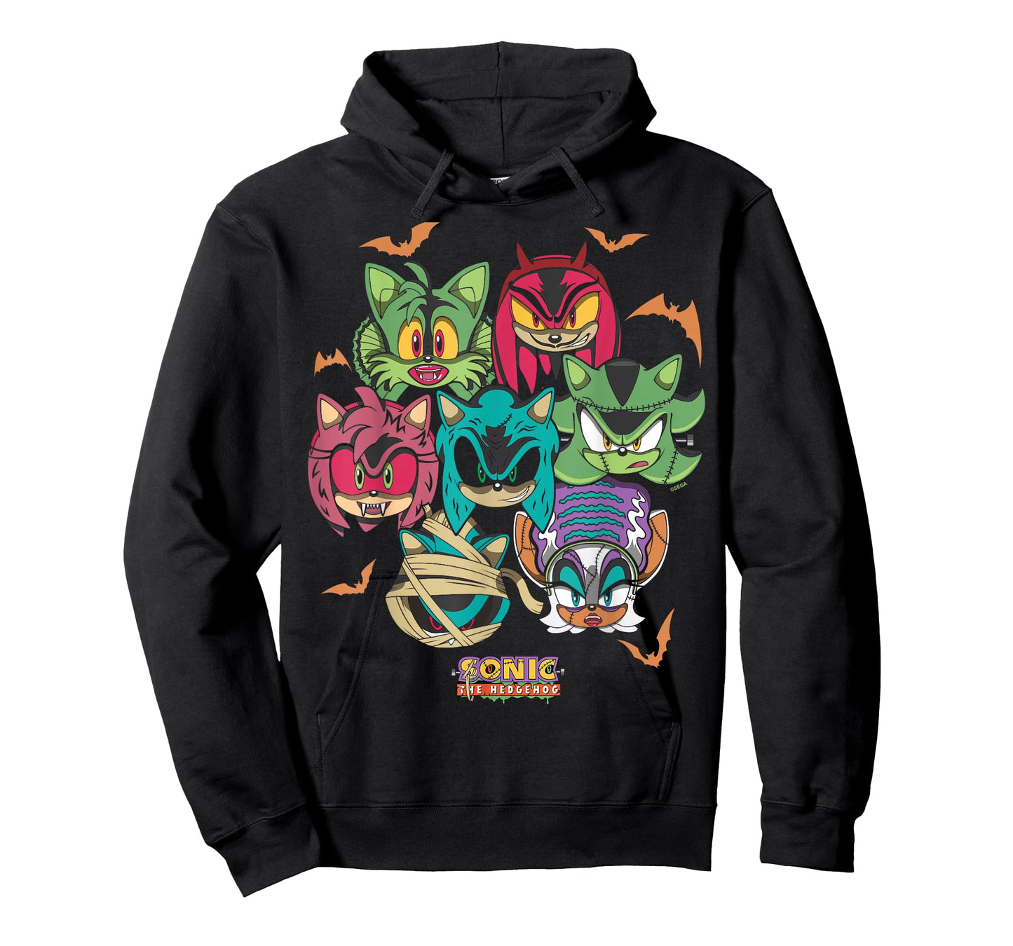 Sonic The Hedgehog Halloween Creepy Monster Faces Group Shot T-Shirt