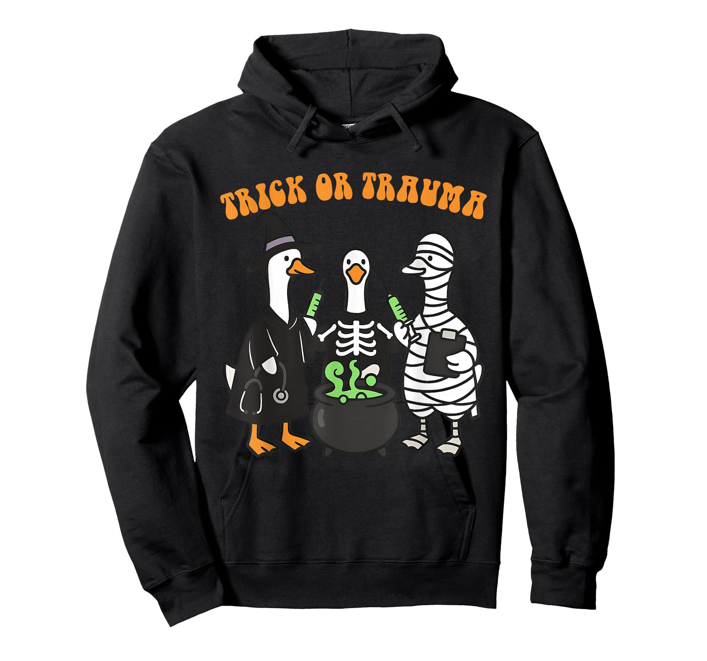 Trick Or Trauma Cute Ghost Nurse Therapy Halloween Goose T-Shirt