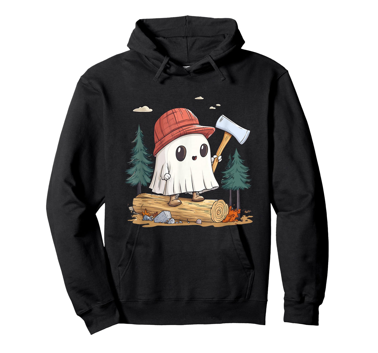 Funny Ghost Lumberjack Halloween Axe Forest Woods Cute Ghost T-Shirt