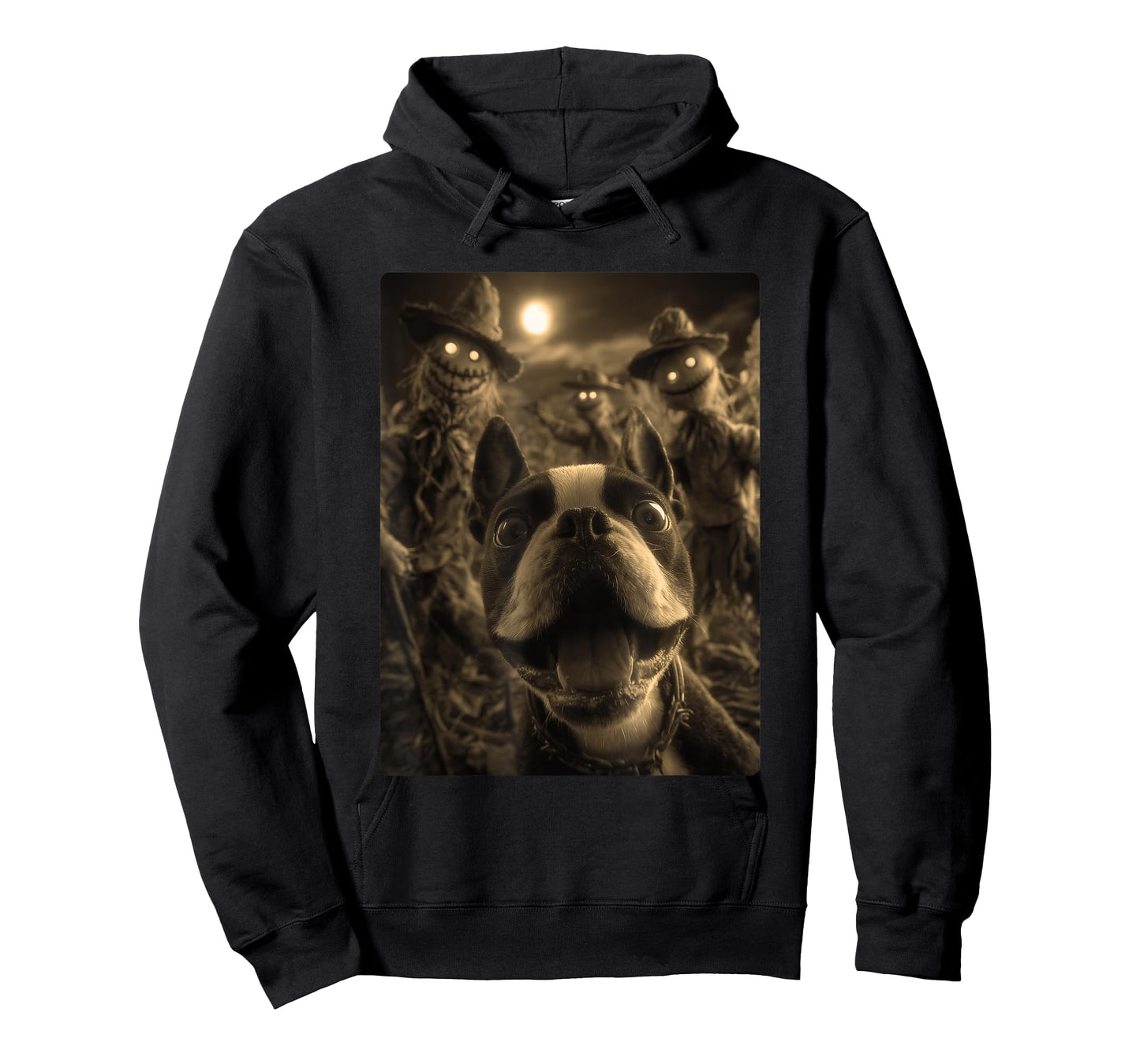 Vintage Boston Terrier Selfie Spooky Scarecrows Halloween T-Shirt