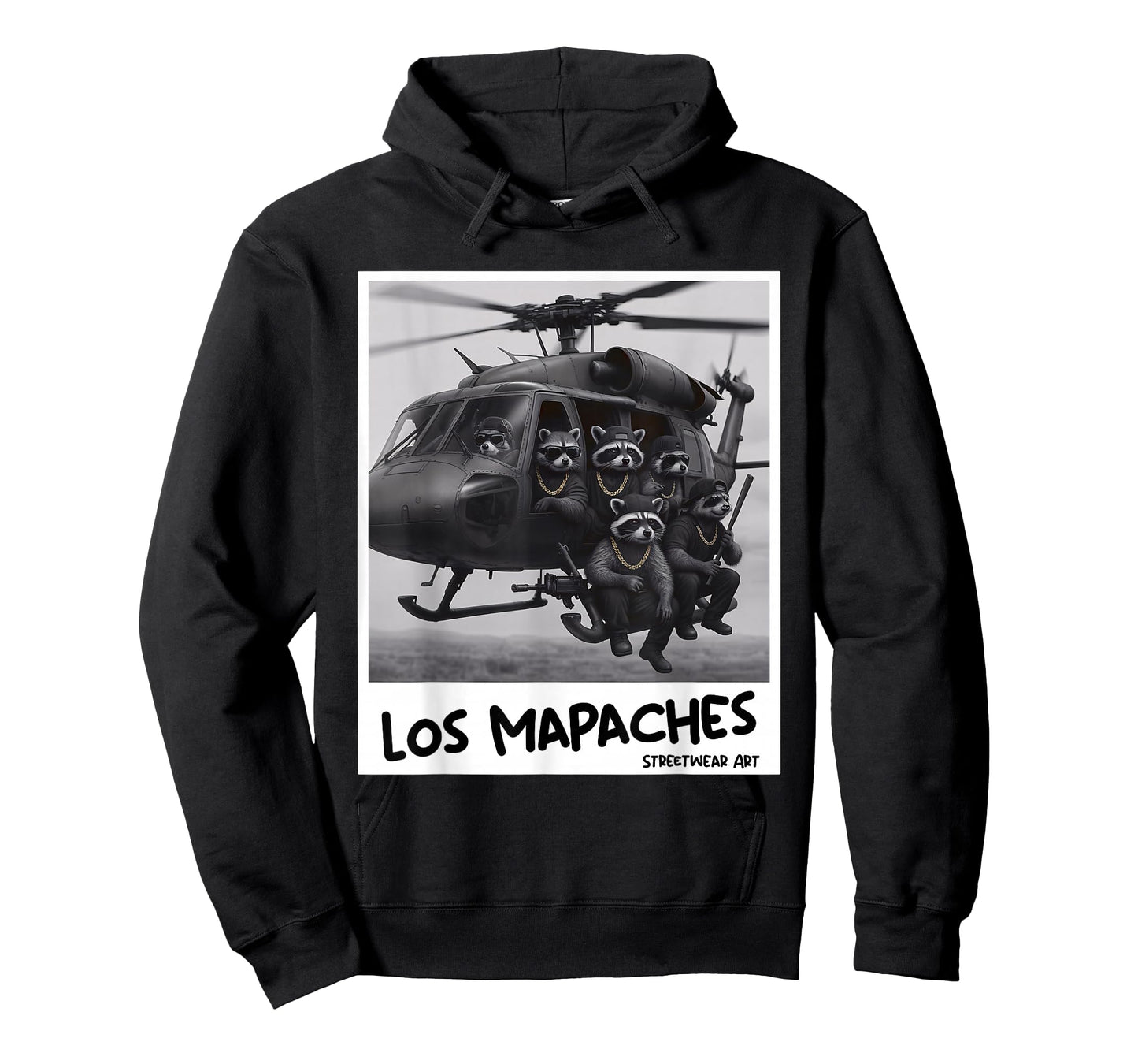 Los Mapaches – Helicopter Raccoon Gang Streetwear Art Meme T-Shirt