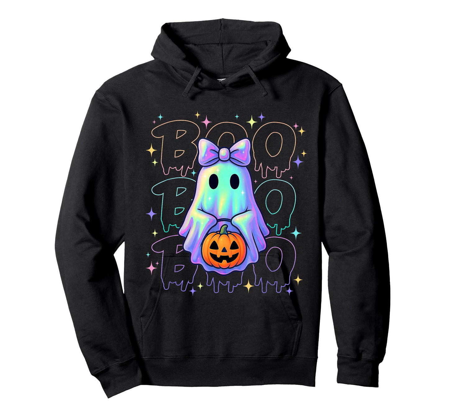 Funny Halloween Boo Neon Ghost Pumpkin Bow Men Women Kids T-Shirt