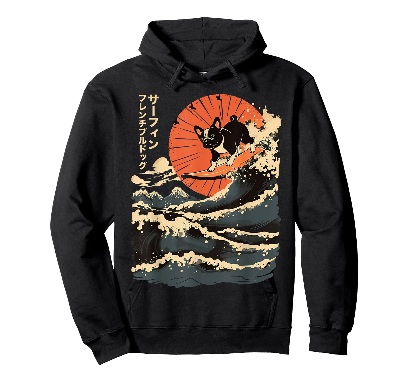 French Bulldog Surfing Japanese Men Women Girls Kids T-Shirt
