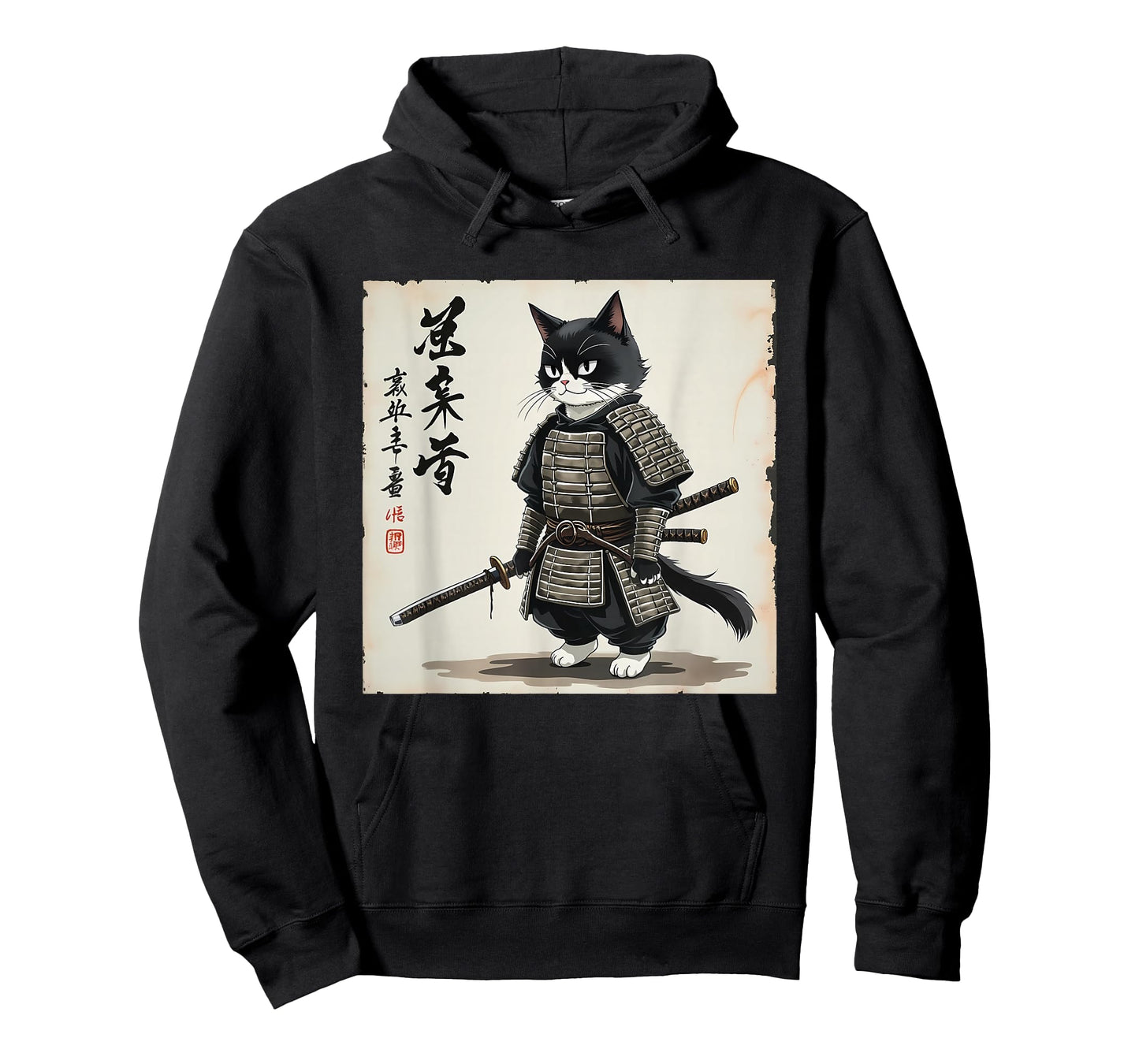Samurai cat Graphic Warrior Art tee Japanese Anime Men Women T-Shirt