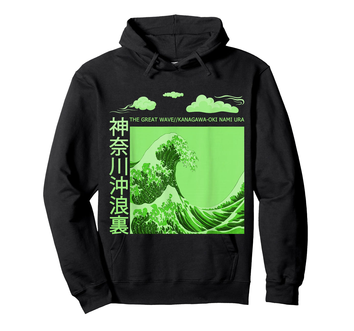 Big Wavy Japanese Green Color Graphic T-Shirt